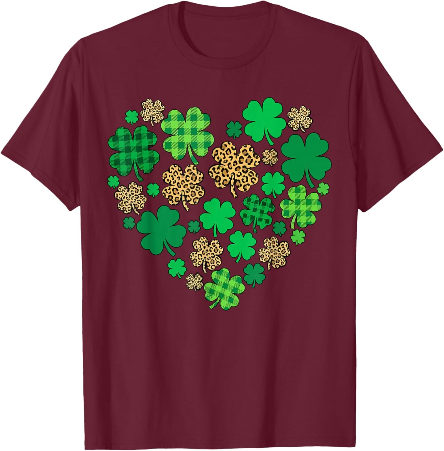 Shamrock Heart St Patricks Day Leopard T-Shirt - T-Shirt | Maroon