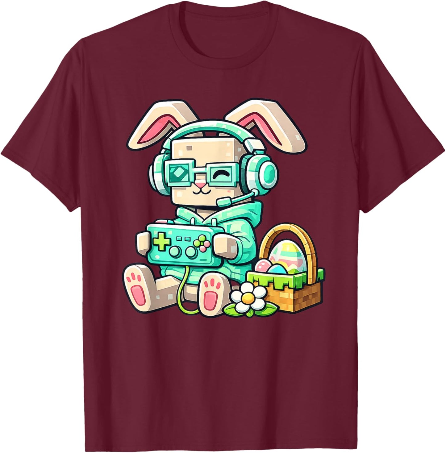 Happy Easter Day Bunny Egg Gamer Video Game Kids Men Boys T-Shirt - T-Shirt | Maroon