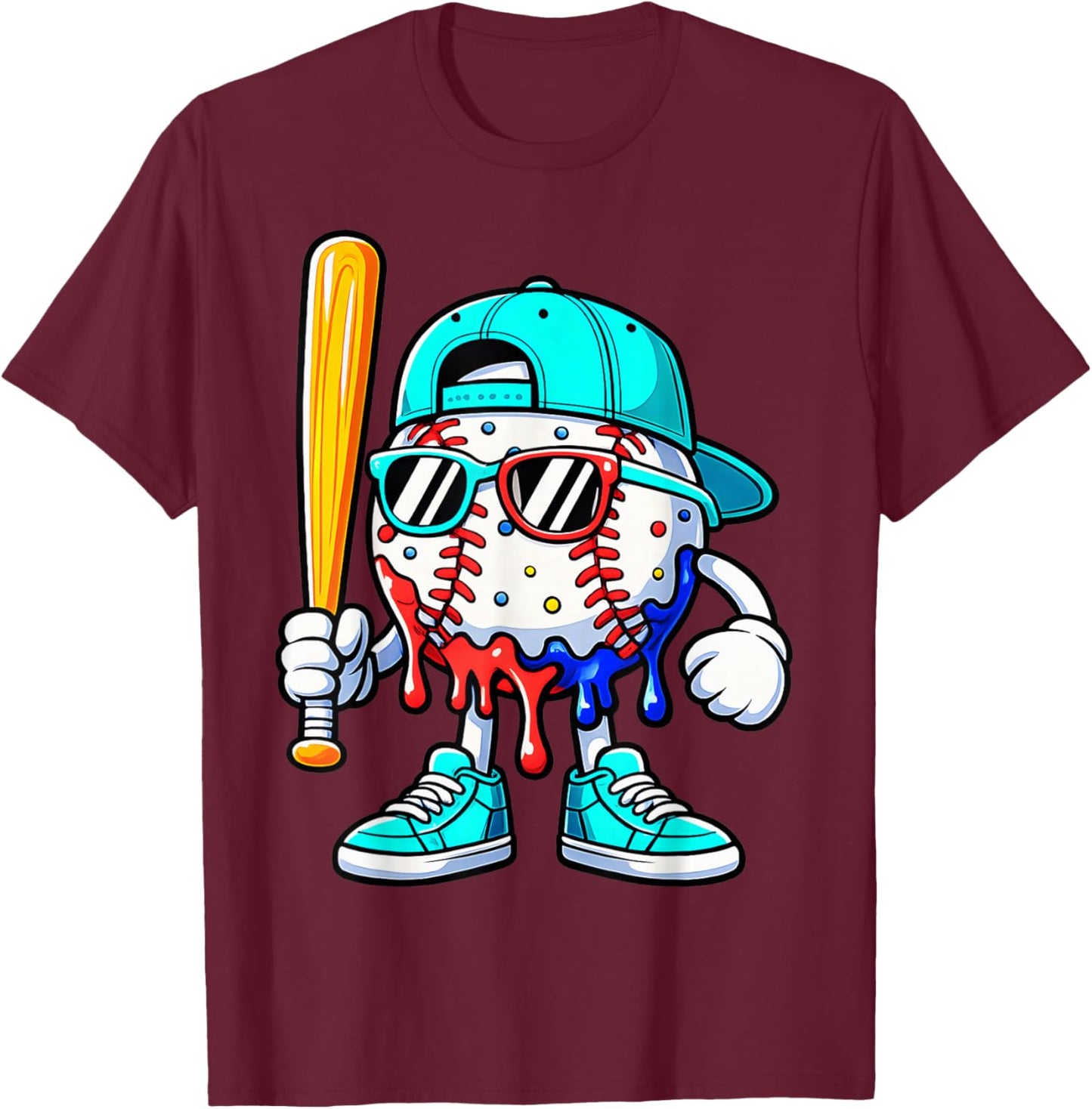 Baseball Drip for Boys Ice Cream Drip Baseball Sport Lover T-Shirt - T-Shirt | Maroon