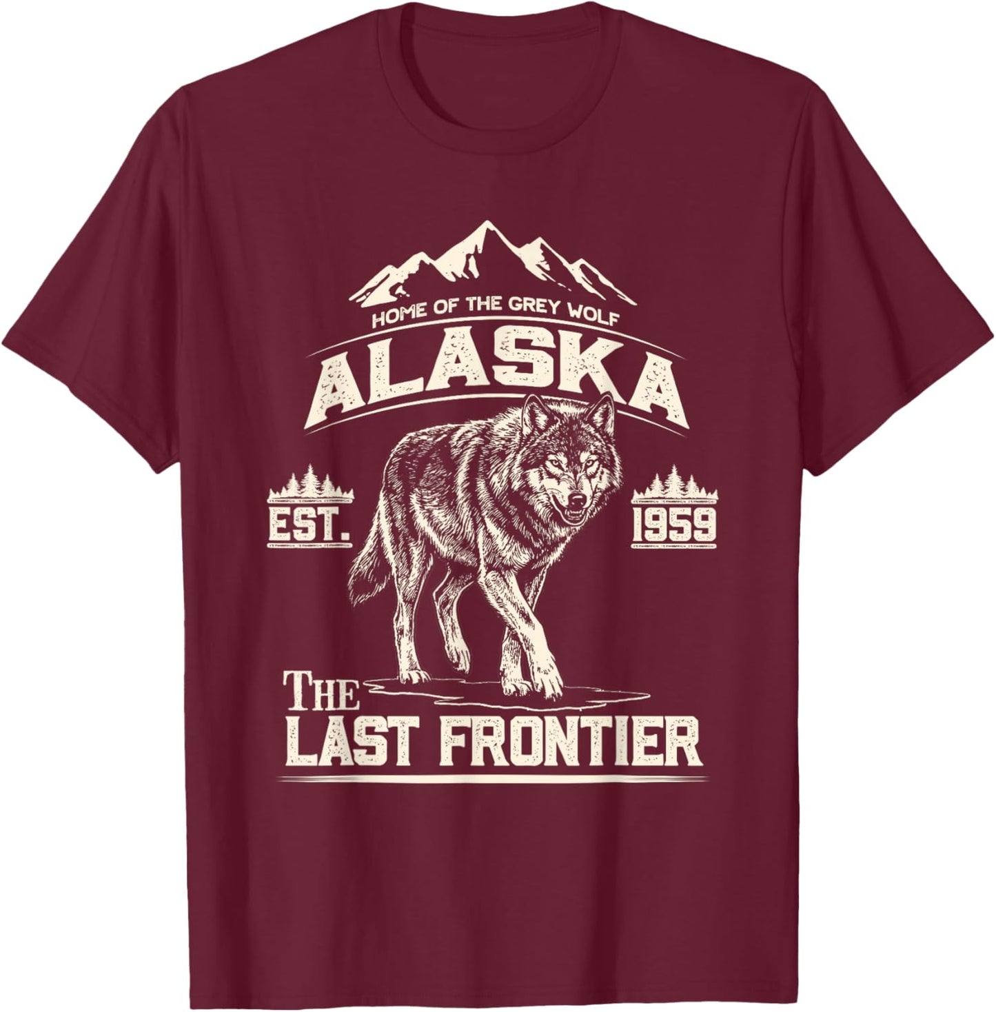Vintage Classic Alaskan Wolf The Last Frontier Alaska T-Shirt - T-Shirt | Maroon