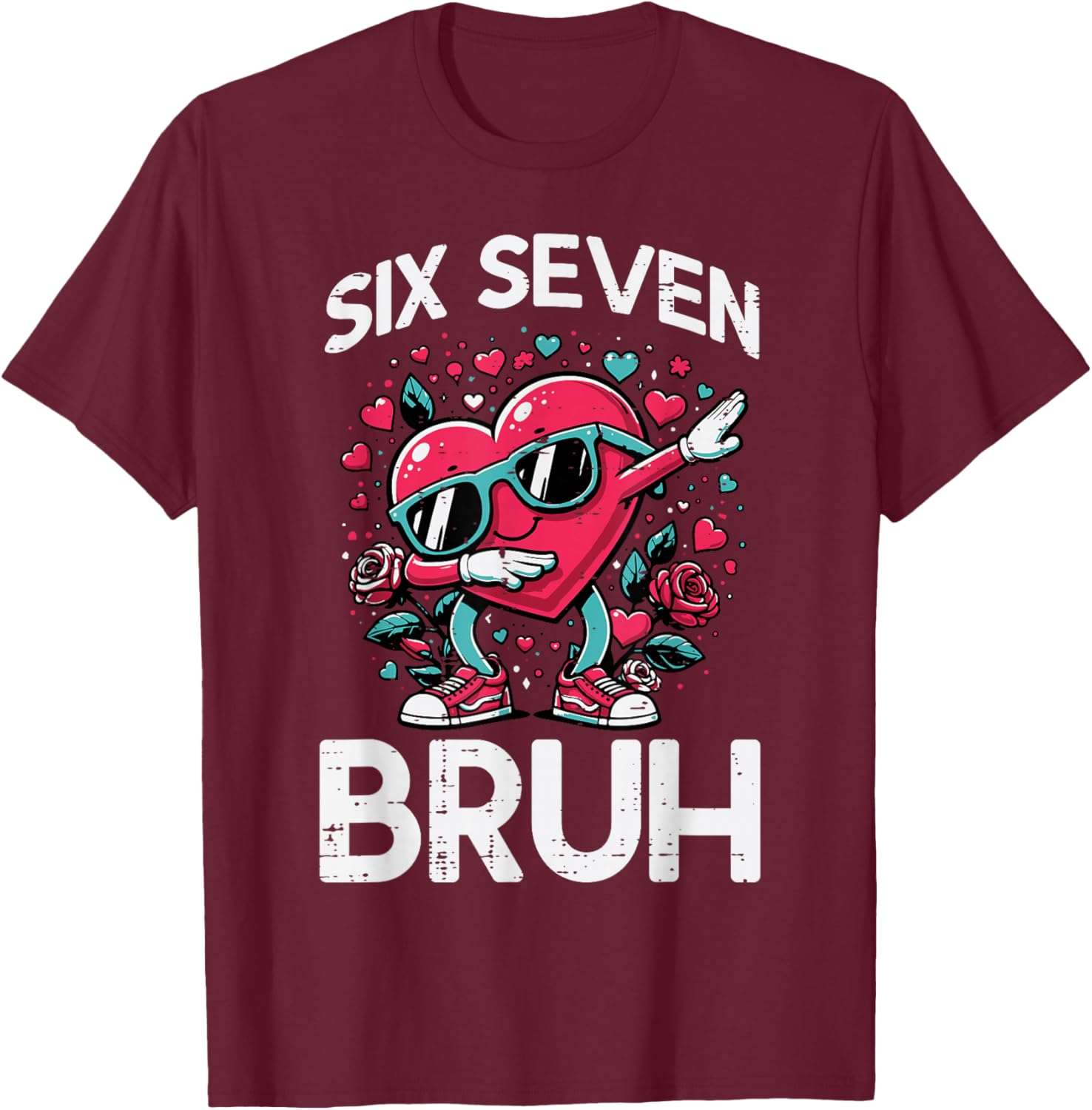 Dab Heart Six Seven Bruh 67 Valentine Meme 6 7 Kid Boy Youth T-Shirt - T-Shirt | Maroon