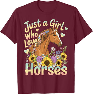 Just A Girl Who Loves Horses T-Shirt - T-Shirt | Maroon