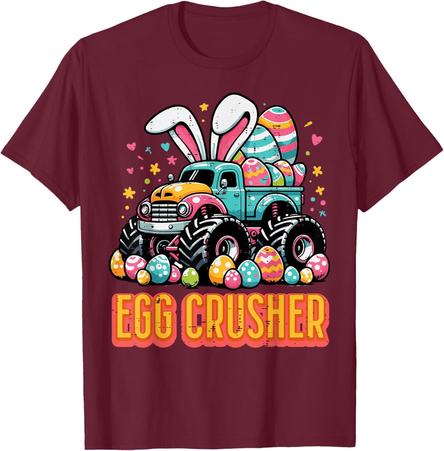 Easter Egg Crusher Monster Truck Bunny Ears Toddler Boy Kids T-Shirt - T-Shirt | Maroon