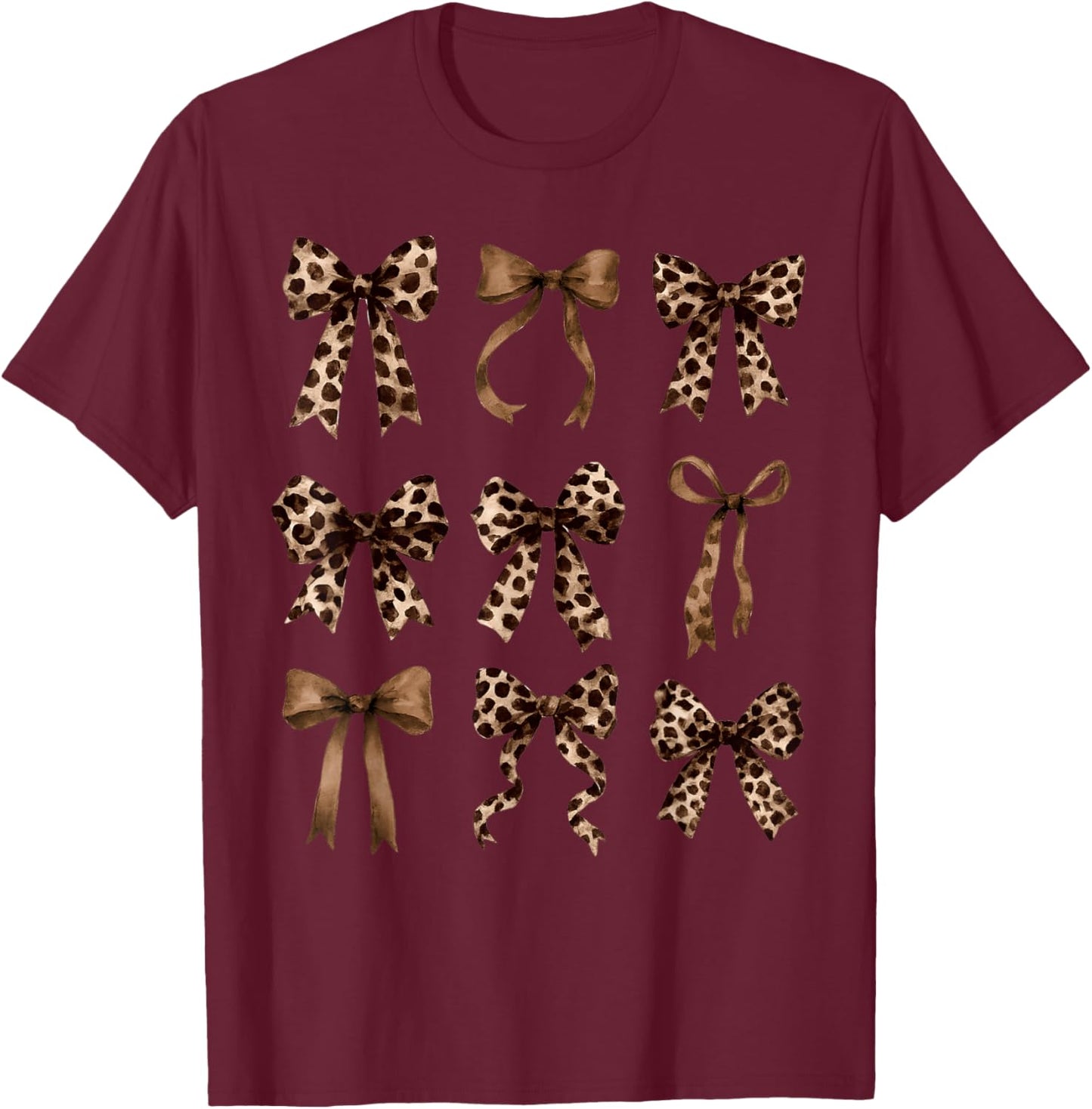 Cute Leopard Cheetah Print Coquette Bows Girly Ribbon T-Shirt - T-Shirt | Maroon