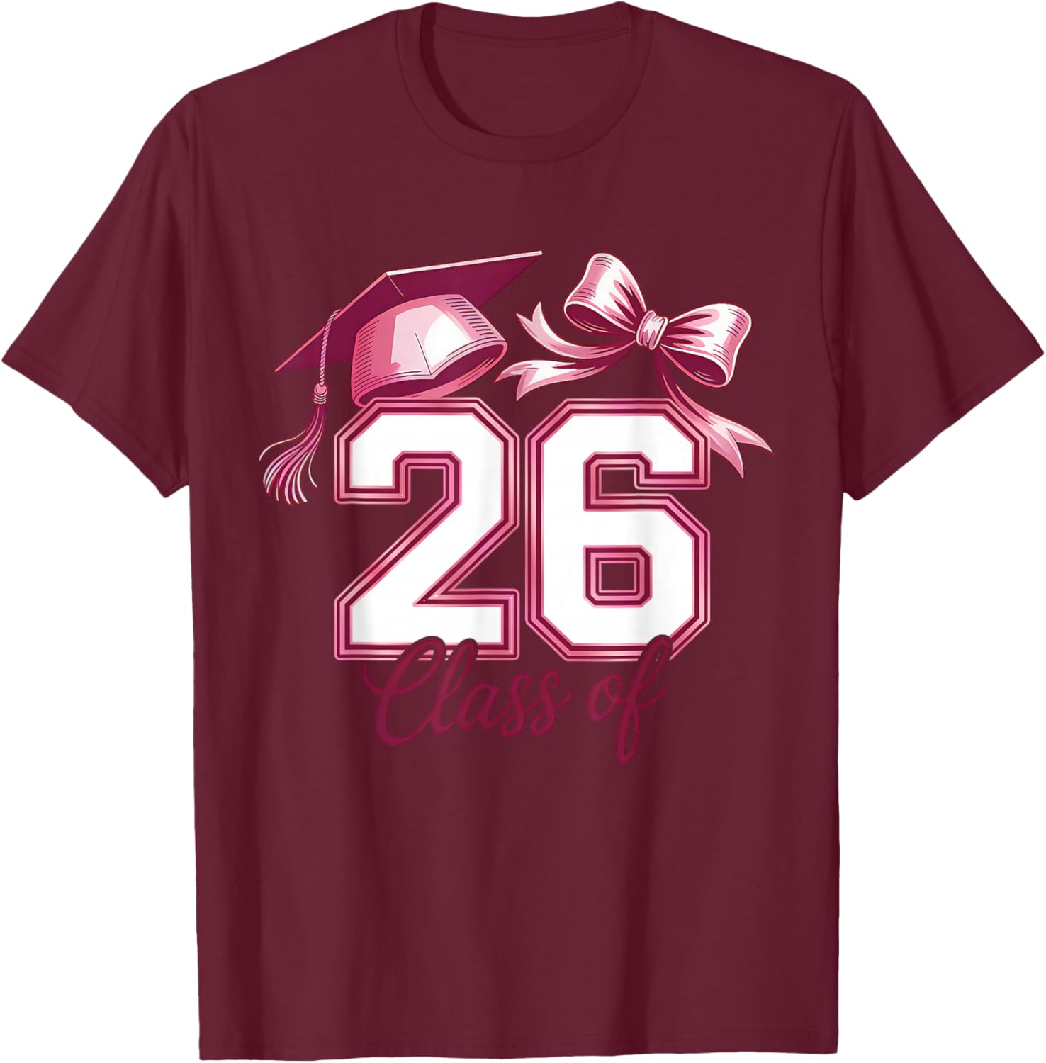 Pink Senior 2026 Coquette Bow Class of 2026 Girls Graduation T-Shirt - T-Shirt | Maroon