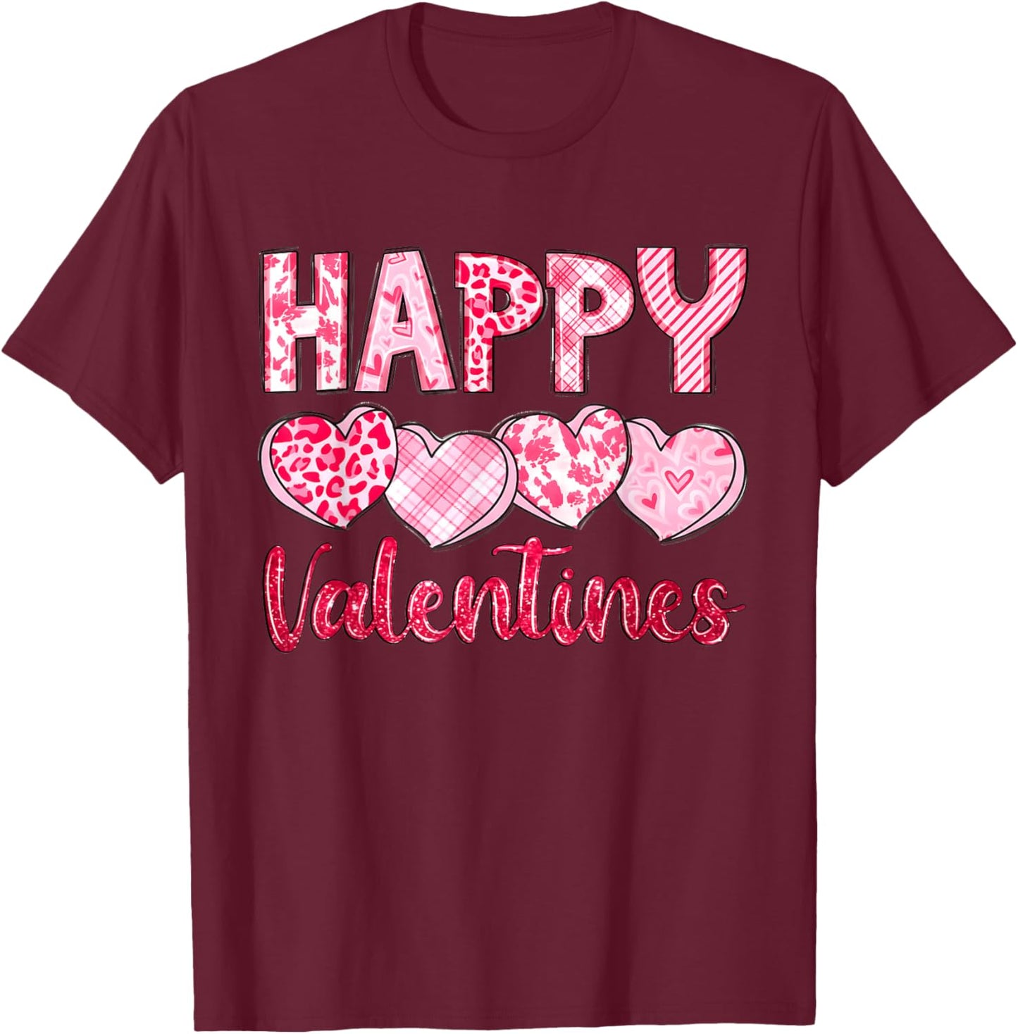 Happy Valentine Day Heart Love Women Couples T-Shirt - T-Shirt | Maroon