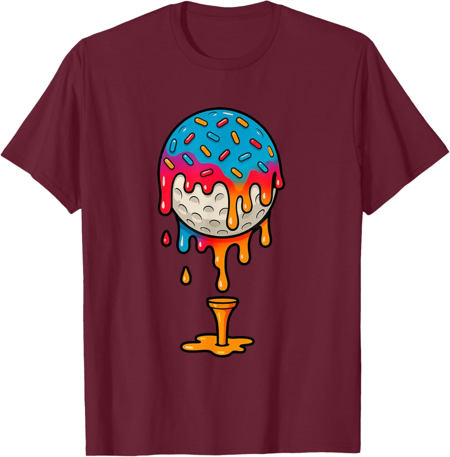 Dripping Sprinkles Golf Ball Colorful Golf Art Golfer Kids T-Shirt - T-Shirt | Maroon