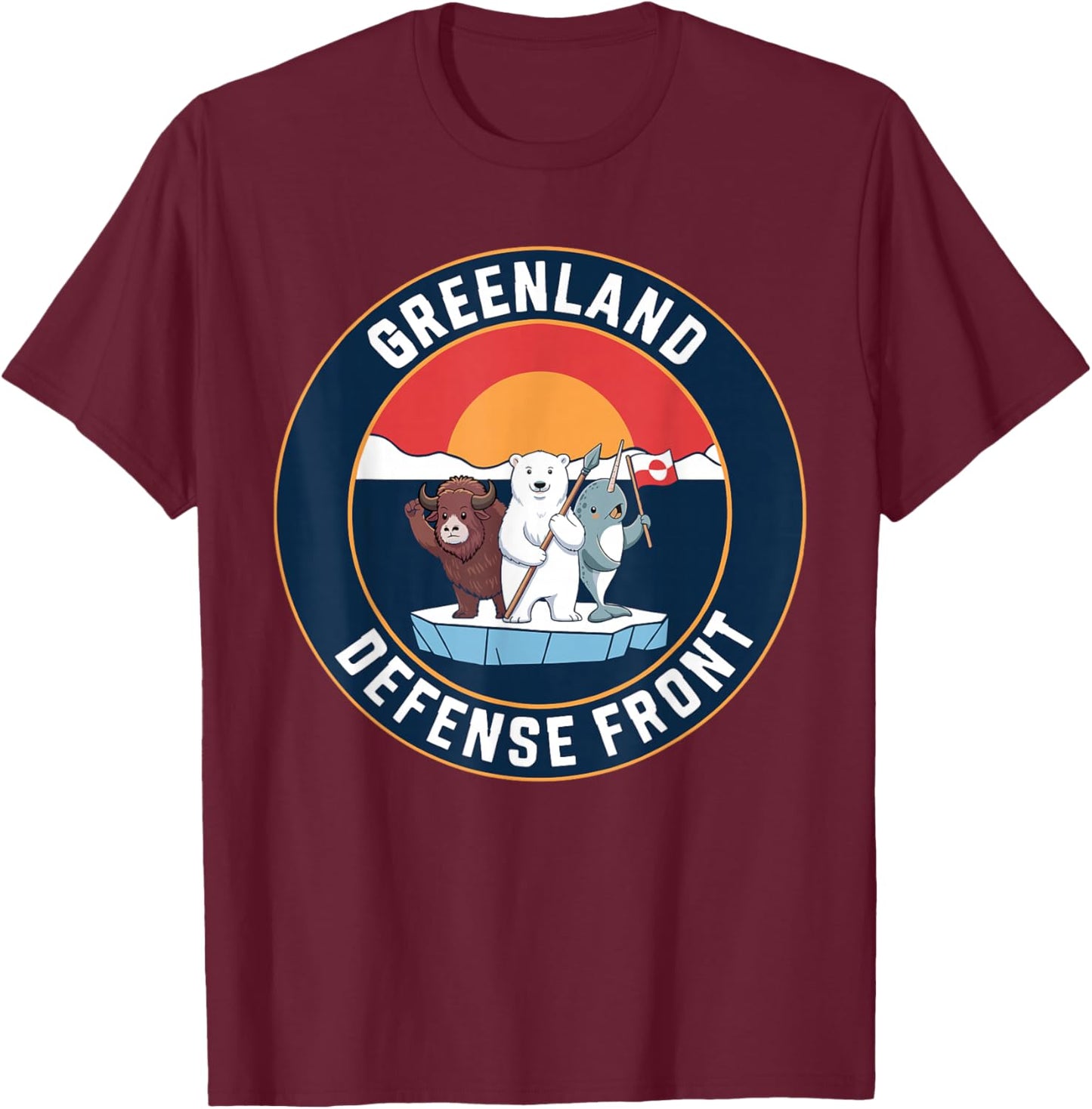 Greenland Guard Polar Bear Spear Arctic Emblem T-Shirt - T-Shirt | Maroon