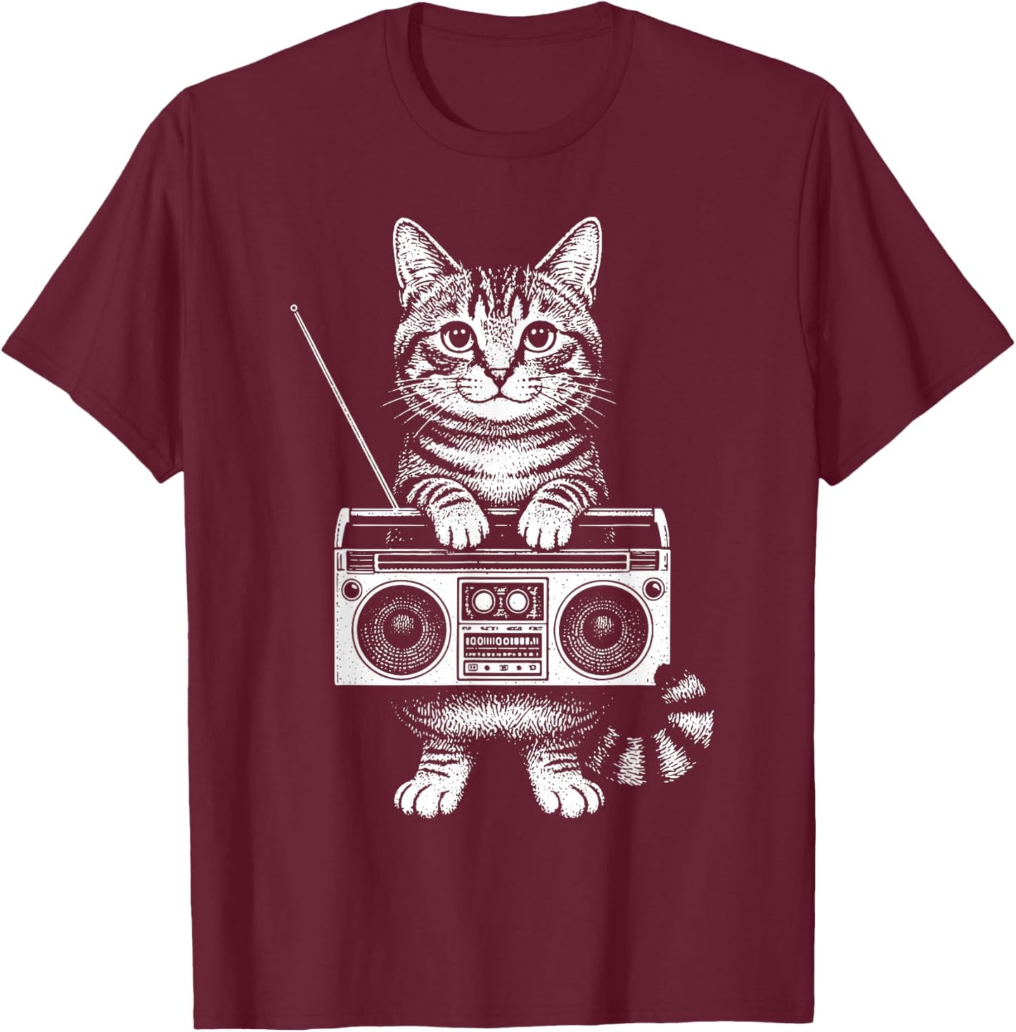 Cat Boombox Kitten Box Radio CD Player Cassette Audio T-Shirt - T-Shirt | Maroon