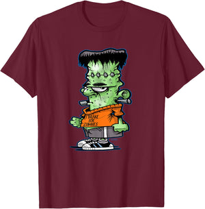 Little Frankie Stein Funny Halloween Monster Novelty T-Shirt - T-Shirt | Maroon