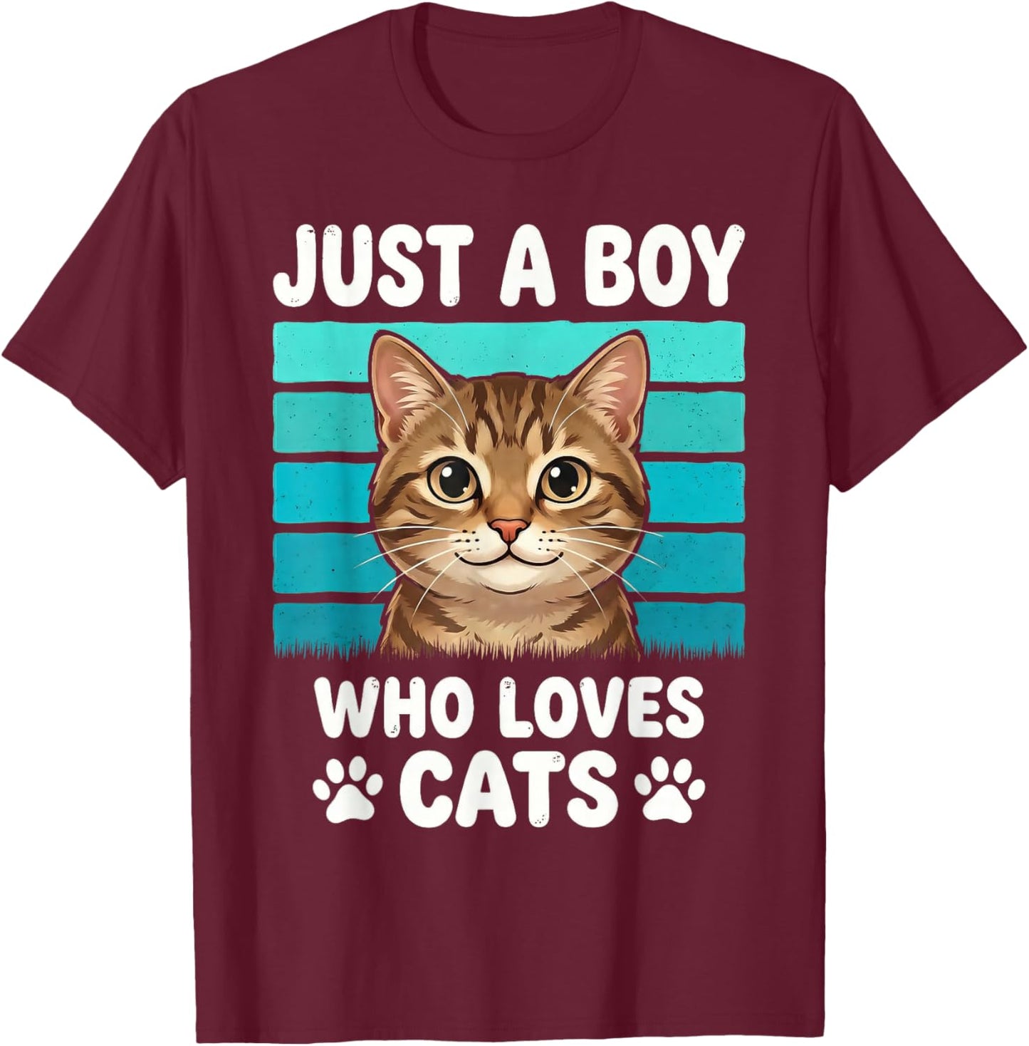 Just a Boy Who Loves Cats Funny Cat Lover Kids Boys T-Shirt - T-Shirt | Maroon