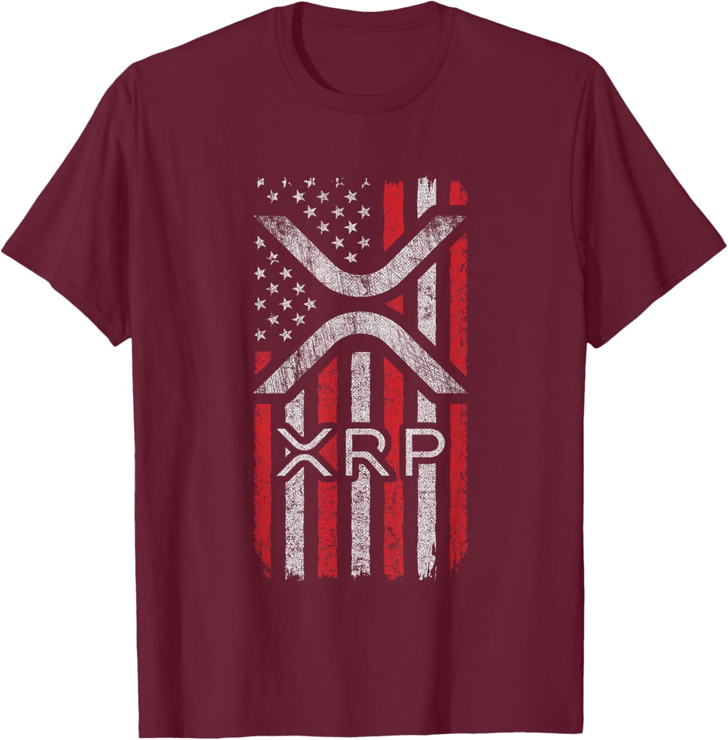 XRP - American Flag XRP Logo Graphic - XRP Crypto T-Shirt - T-Shirt | Maroon