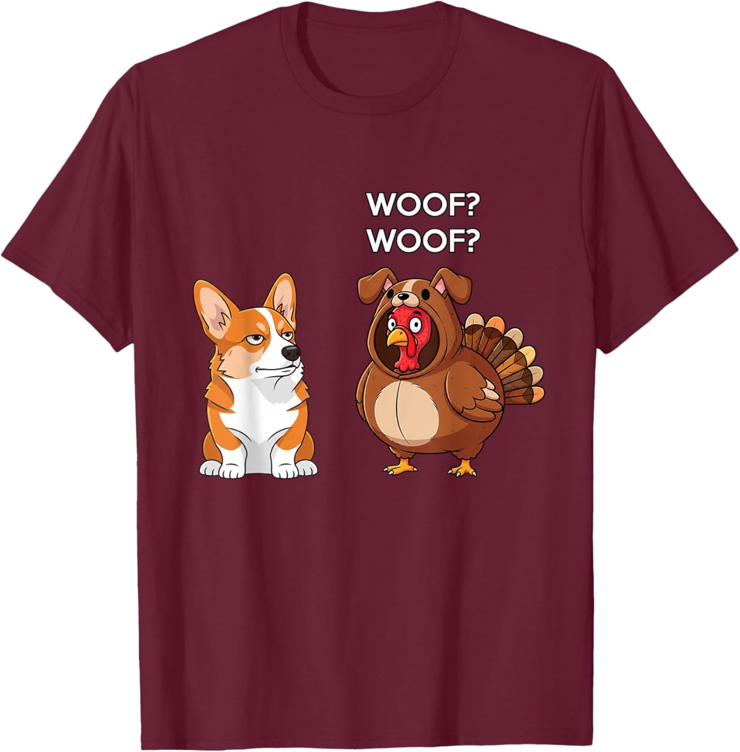 Funny Thanksgiving Corgi and Turkey T-Shirt - T-Shirt | Maroon