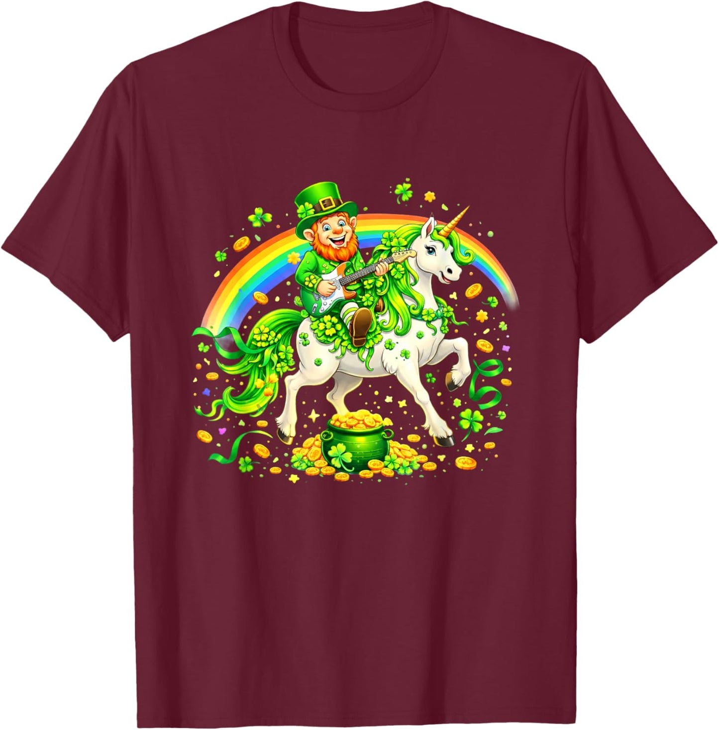 St Patrick’s Day Unicorn Rainbow Shamrock T-Shirt - T-Shirt | Maroon