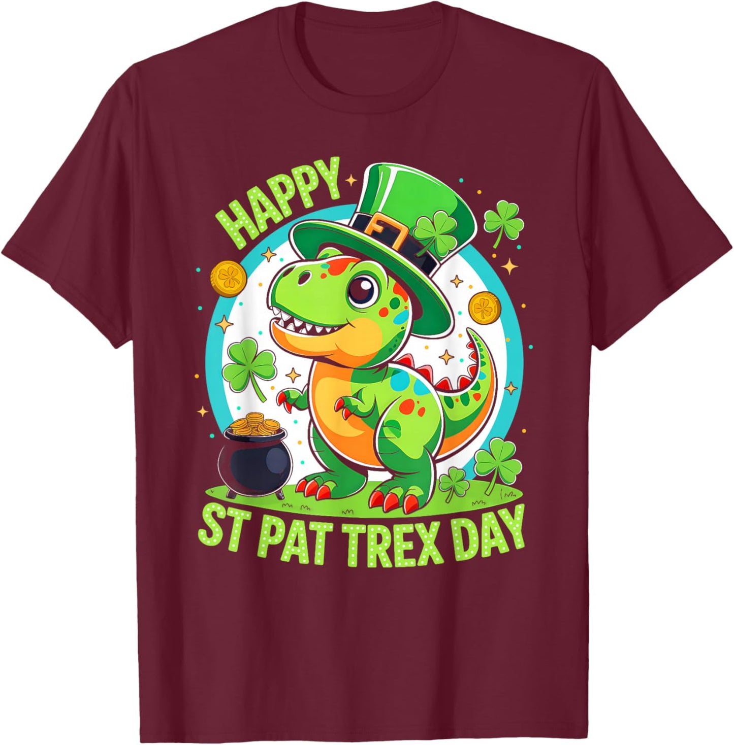 Happy St Pat Rex Day St Patricks Dinosaur Toddler Boys Kids T-Shirt - T-Shirt | Maroon