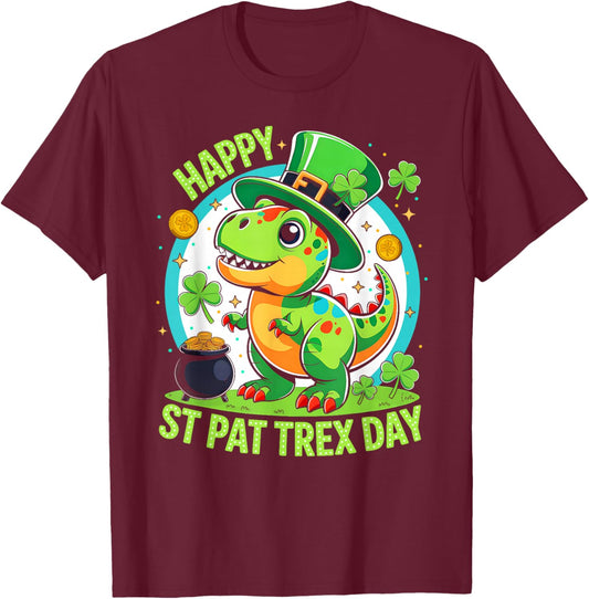 Happy St Pat Rex Day St Patricks Dinosaur Toddler Boys Kids T-Shirt - T-Shirt | Maroon