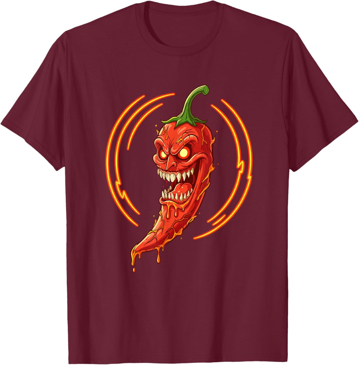 Fiery Evil Chili Pepper Mascot Spicy Heat T-Shirt - T-Shirt | Maroon