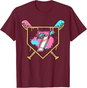7th Birthday Baseball Bat Ice-Cream Drip 7yrs Old Boys Girls T-Shirt - T-Shirt | Maroon