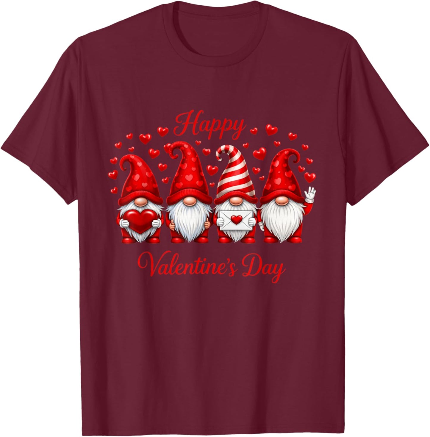 Happy Valentine's Day Gnome with Heart Cute Gnome Valentine T-Shirt - T-Shirt | Maroon