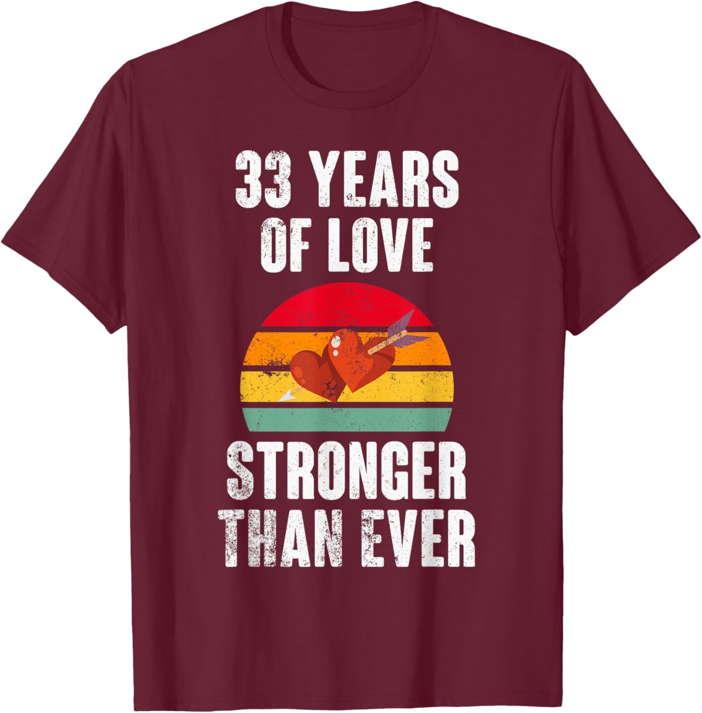 Vintage Sunset 33 Years Together 33rd Wedding Anniversary T-Shirt - T-Shirt | Maroon