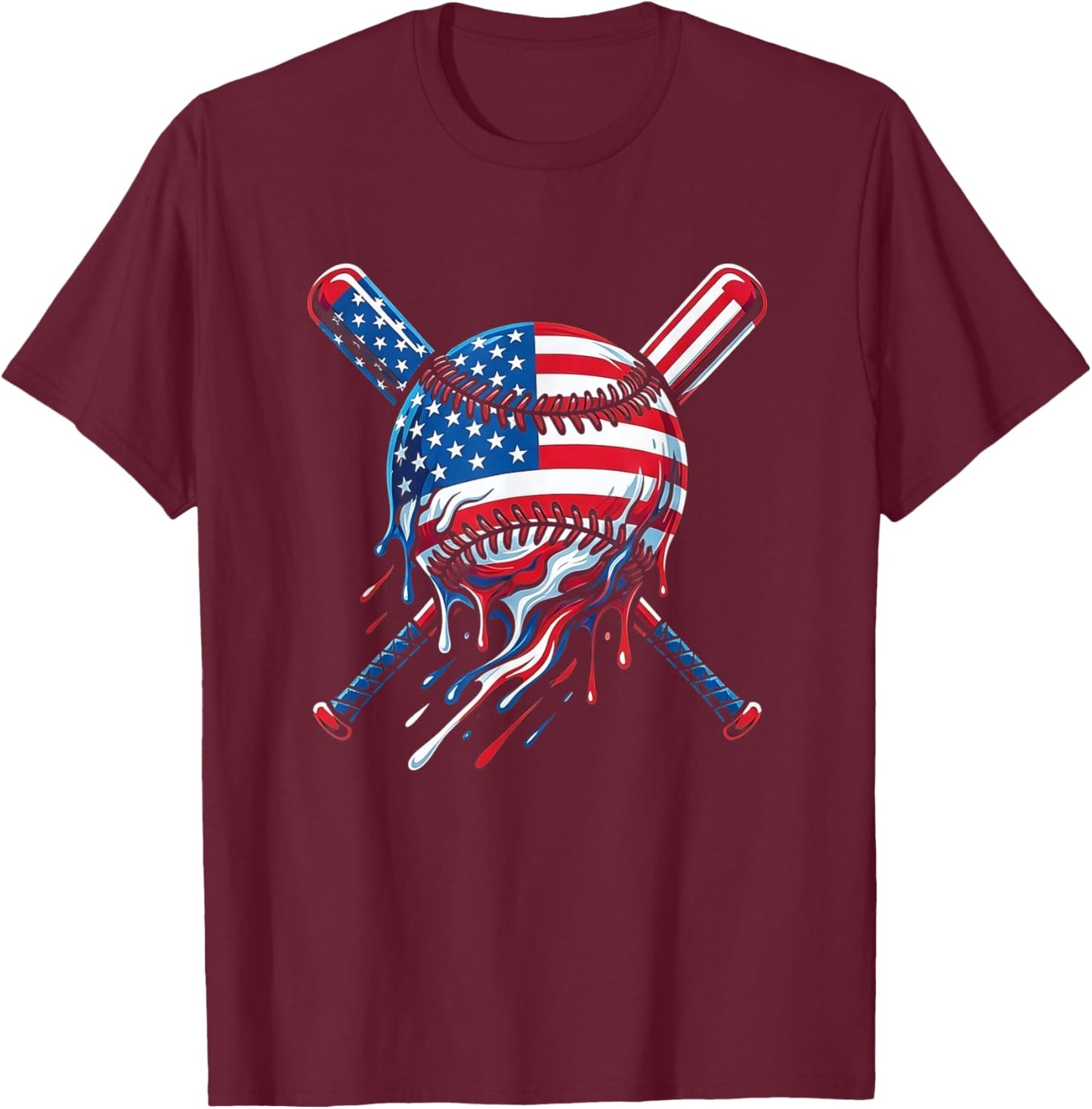 Baseball Drip American Flag for Boys Kids Youth 4th of July T-Shirt - T-Shirt | Maroon