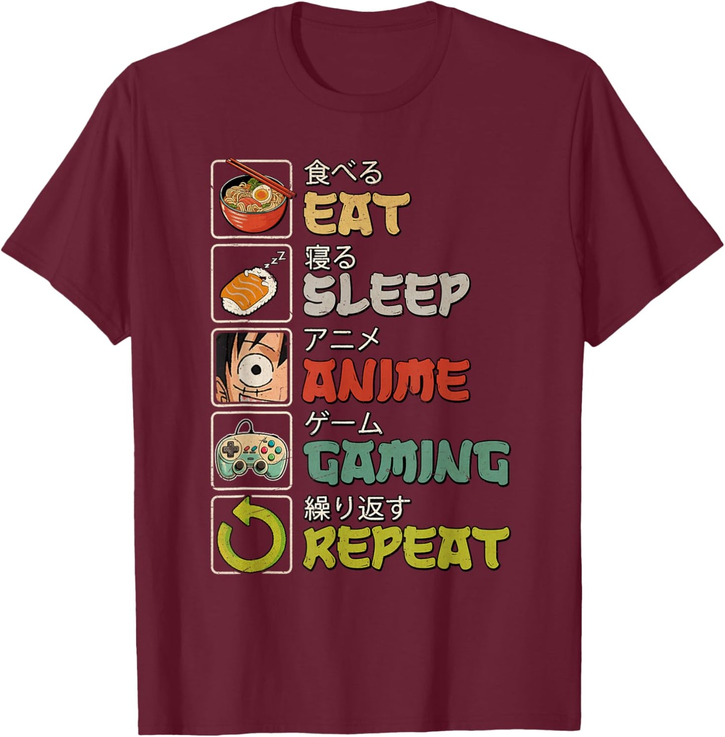 Eat Sleep Anime Gaming Repeat Gamer Men Teen Boy Gifts Anime T-Shirt - T-Shirt | Maroon