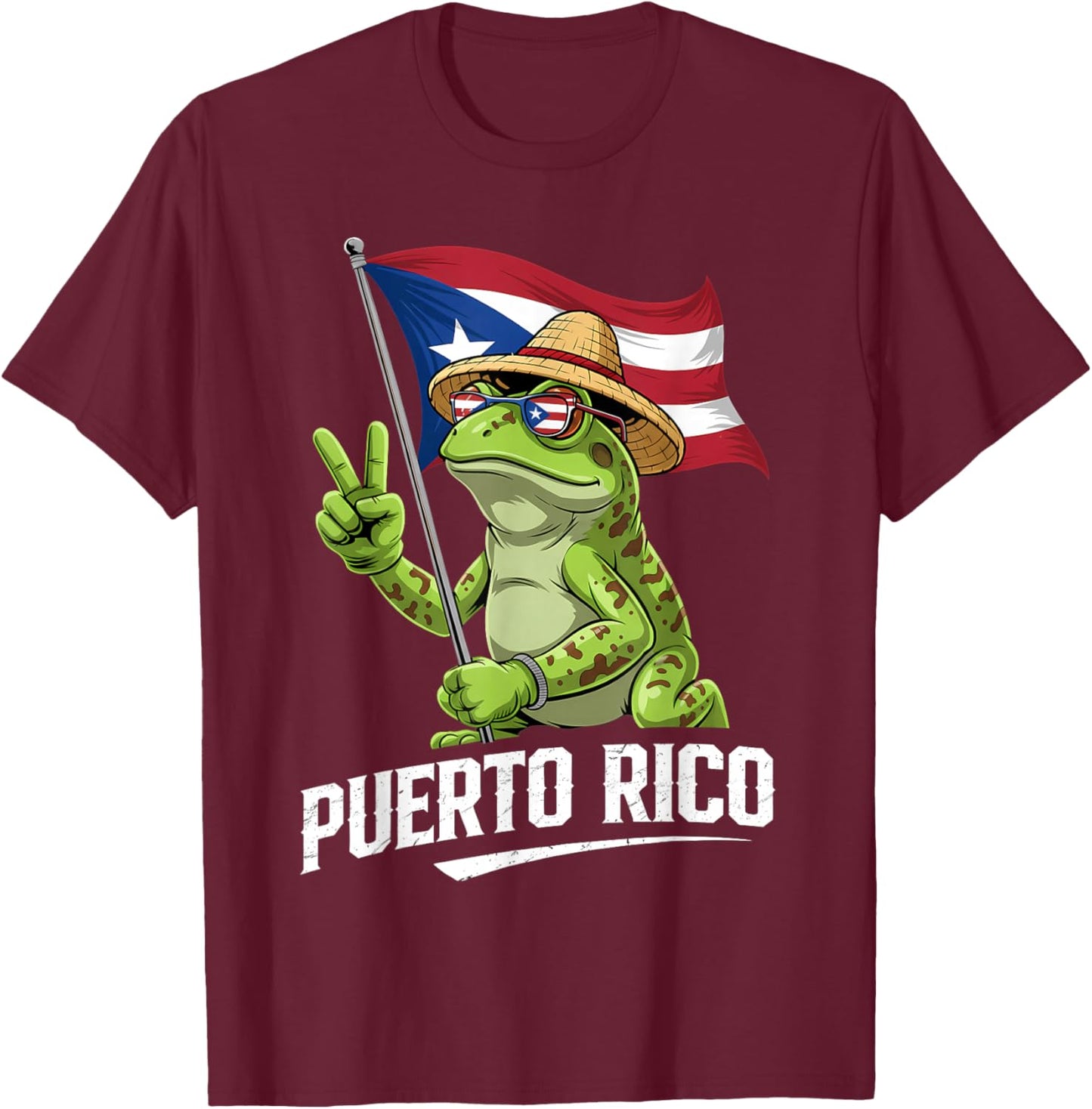 Coqui Frog Puerto Rico Flag Puerto Rican Taino Boricua T-Shirt - T-Shirt | Maroon