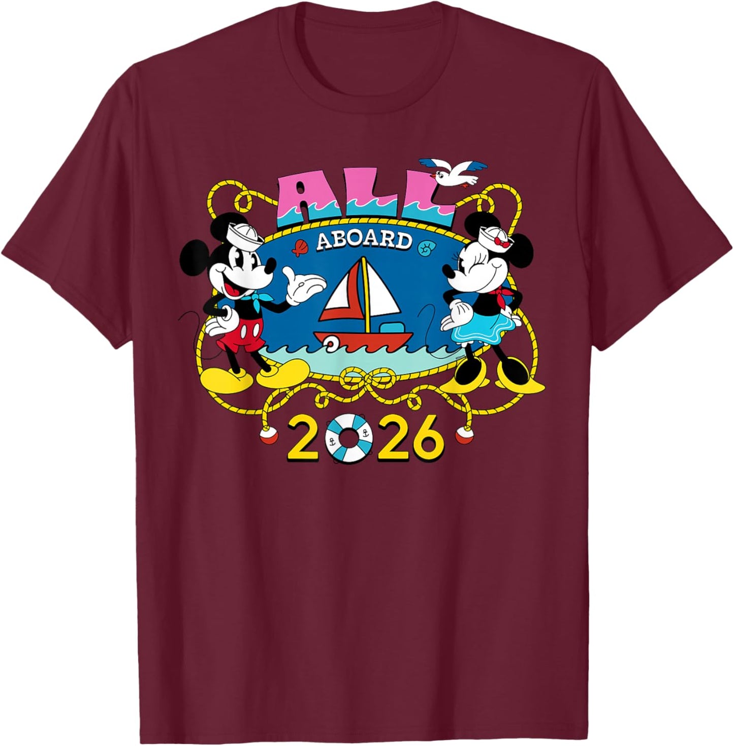 Disney Cruise Family Group Vacation Matching All Aboard 2026 T-Shirt - T-Shirt | Maroon
