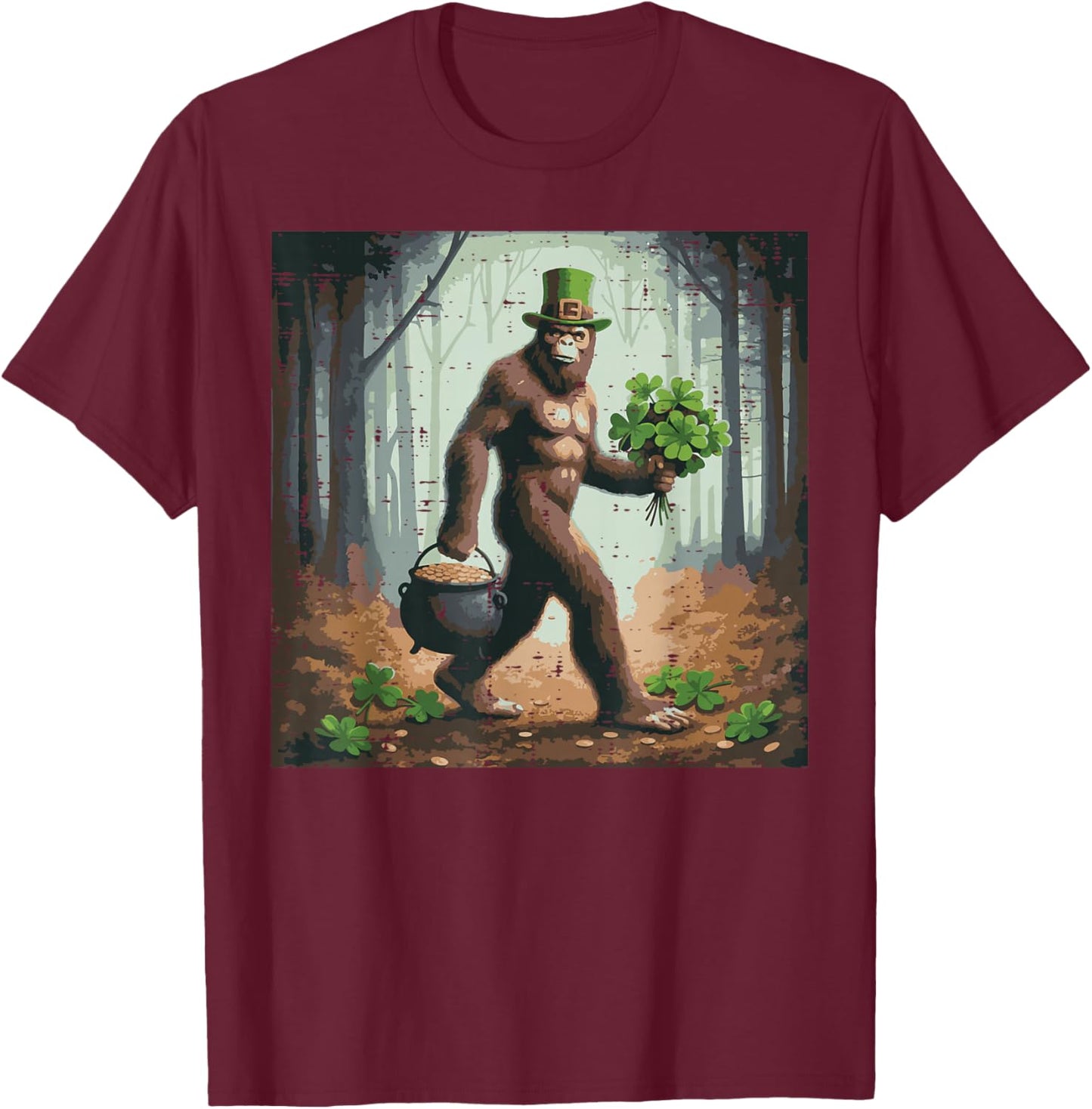 St Patricks Day Bigfoot Alien Selfie Funny Irish Men Women T-Shirt - T-Shirt | Maroon