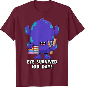 Eye Survived 100 Days of School Easy Monster DIY Project T-Shirt - T-Shirt | Maroon