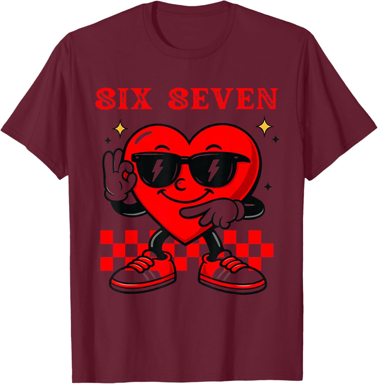 Groovy 6 7 Meme Heart Gen Alpha Six Seven 67 Valentine’s Day T-Shirt - T-Shirt | Maroon