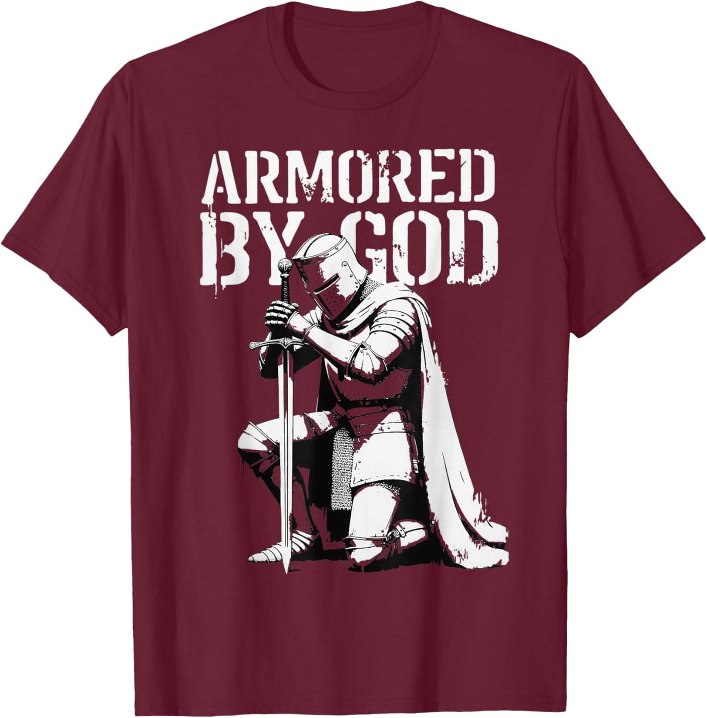 Vintage Christian Knight in Prayer Armored by God T-Shirt - T-Shirt | Maroon