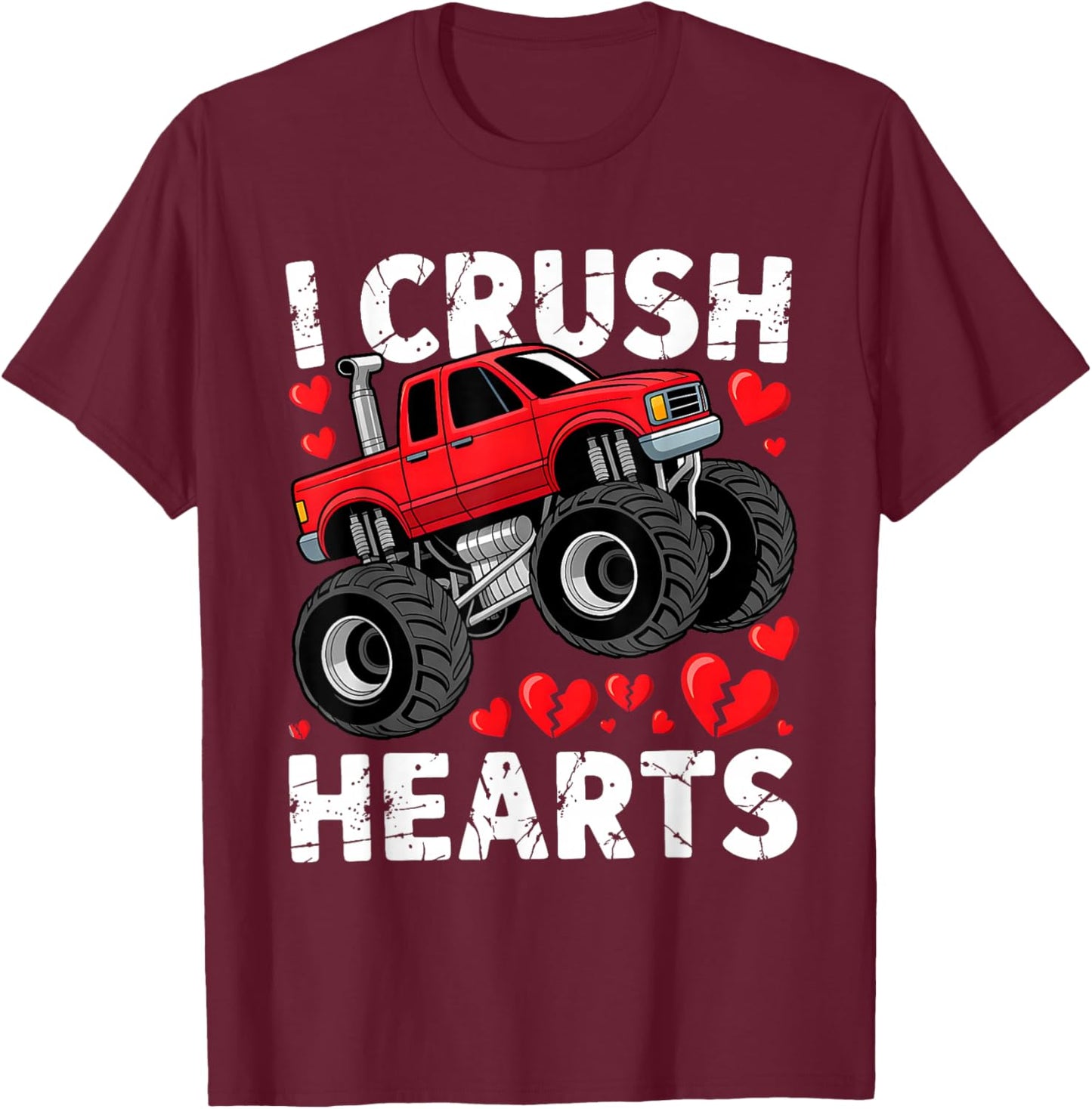 I Crush Hearts Valentine Monster Truck Boys Toddler Kids T-Shirt - T-Shirt | Maroon