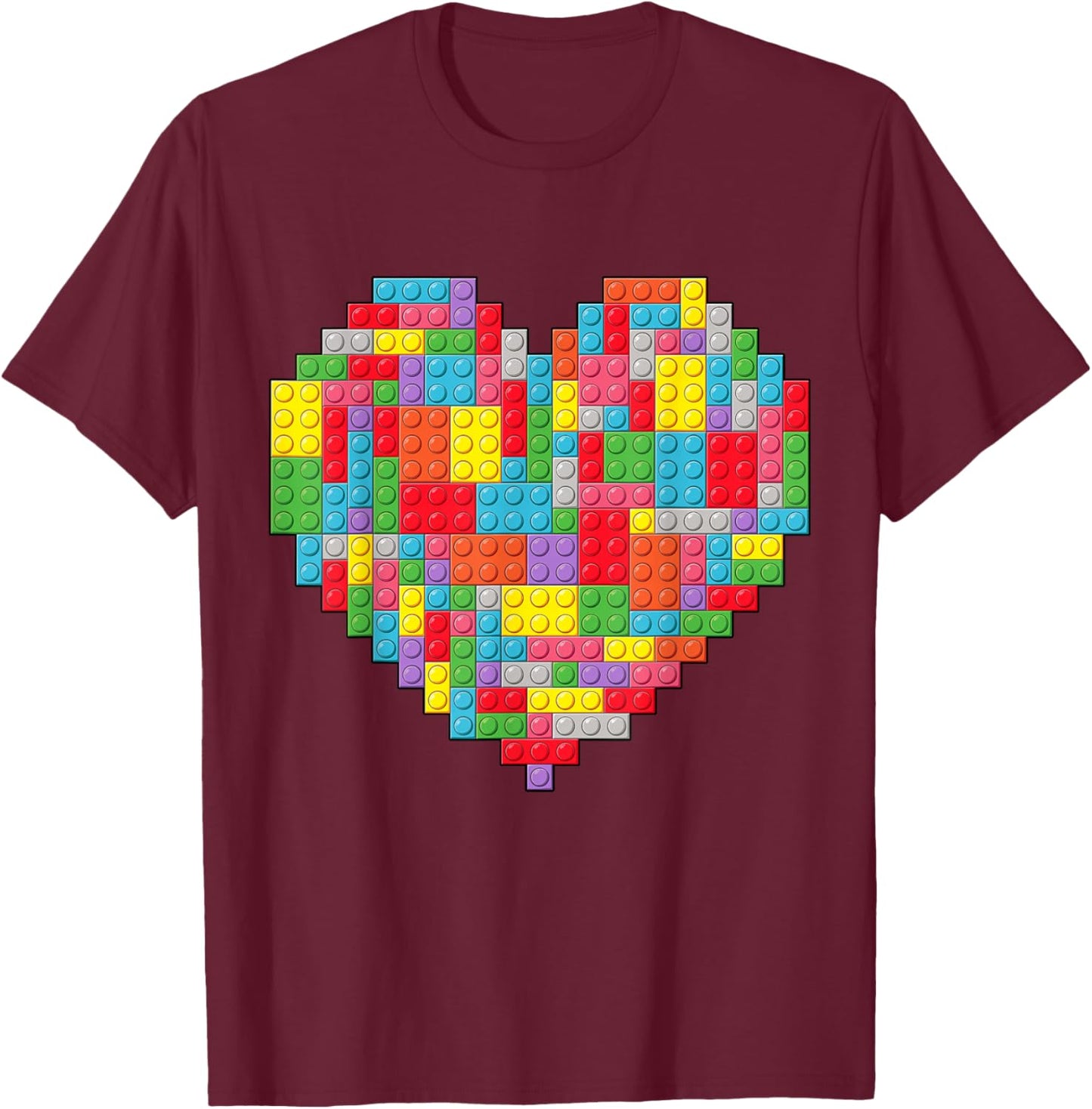 Master Builder Block Brick Building Heart Valentines Day Boy T-Shirt - T-Shirt | Maroon