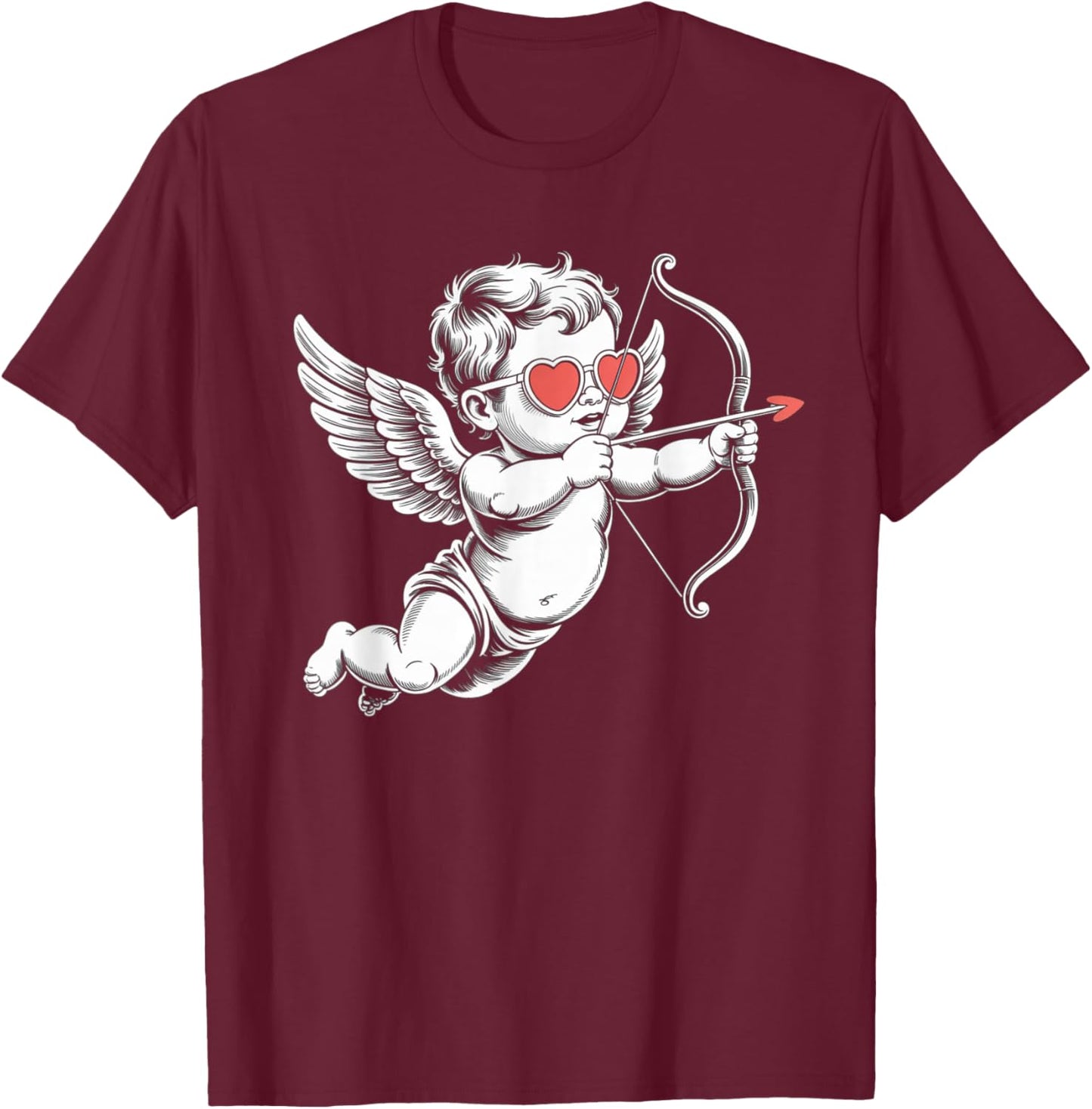 Valentines Day Cupid Angel with Heart Sunglasses T-Shirt - T-Shirt | Maroon