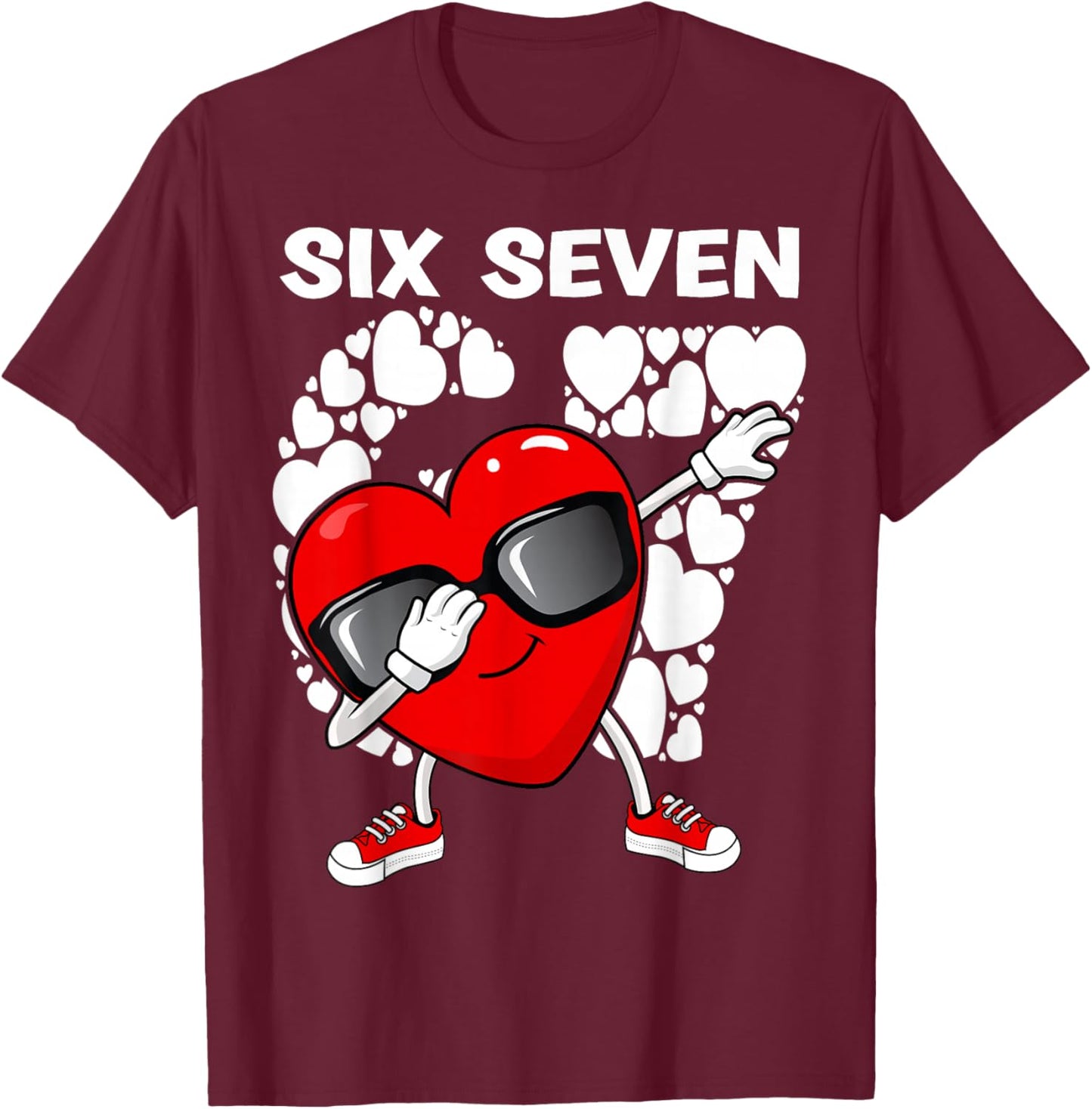 Valentines Day Boys Kids Girls Hearts Dabbing six Seven 67 T-Shirt - T-Shirt | Maroon