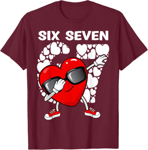 Valentines Day Boys Kids Girls Hearts Dabbing six Seven 67 T-Shirt - T-Shirt | Maroon