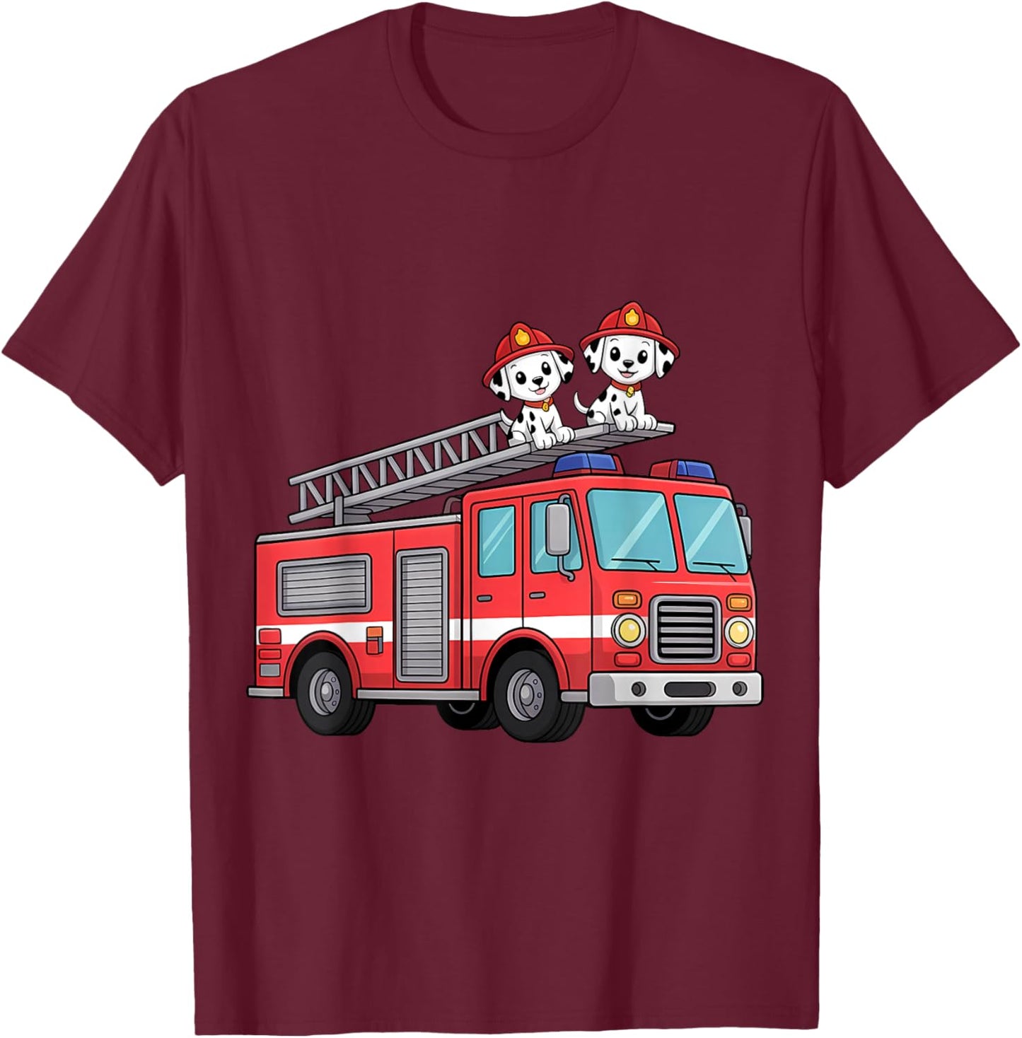 Fire Truck Firefighter Dalmatians Kids T-Shirt - T-Shirt | Maroon