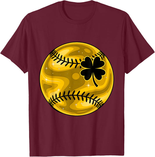 Softball Shamrock Lucky Clover Irish St Patrick's Day Boys T-Shirt - T-Shirt | Maroon