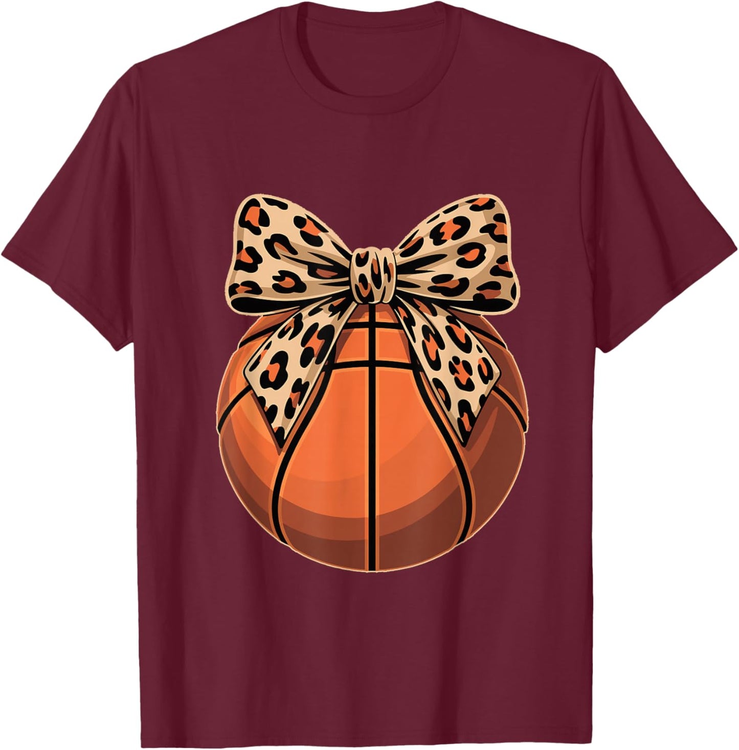 Basketball Coquette Bow Cute Basketball Lover T-Shirt - T-Shirt | Maroon