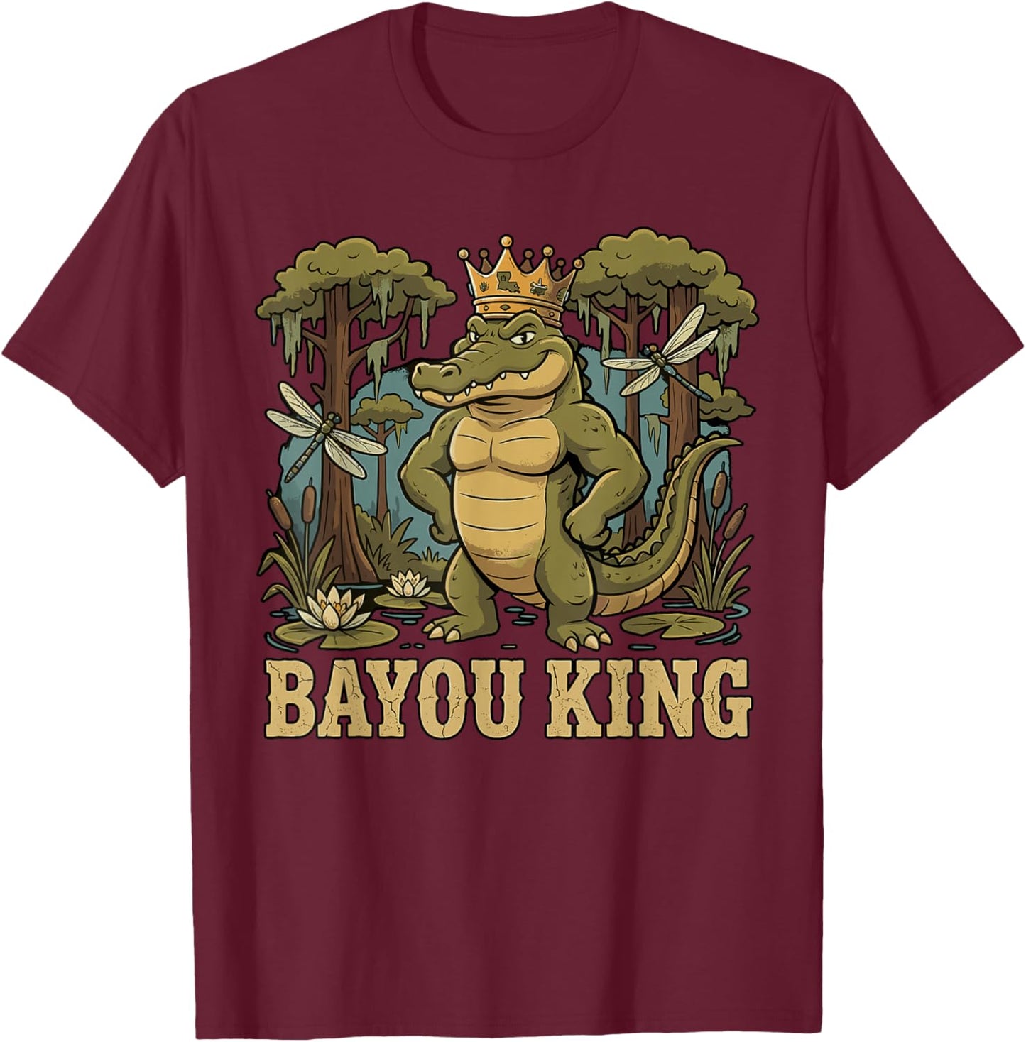 Bayou King Louisiana Alligator Retro Wildlife Travel Cajun T-Shirt - T-Shirt | Maroon