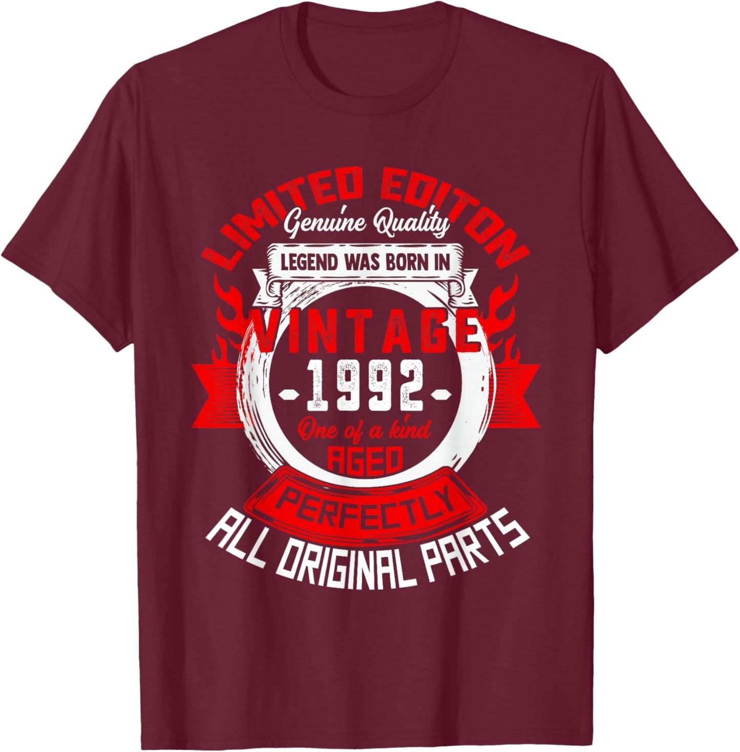 34th Birthday Gift Legend Born in 1992 34 for Years Old T-Shirt - T-Shirt | Maroon