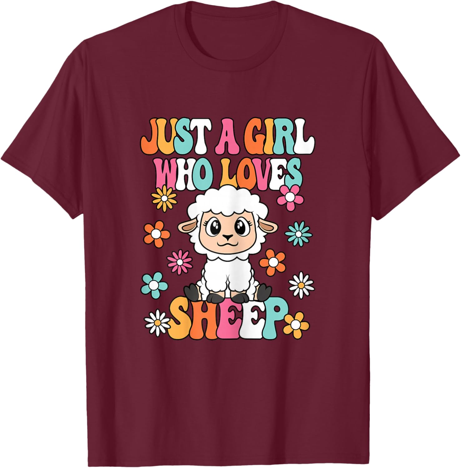Just A Girl Who Loves Sheep Cute Groovy Sheep Kids T-Shirt - T-Shirt | Maroon