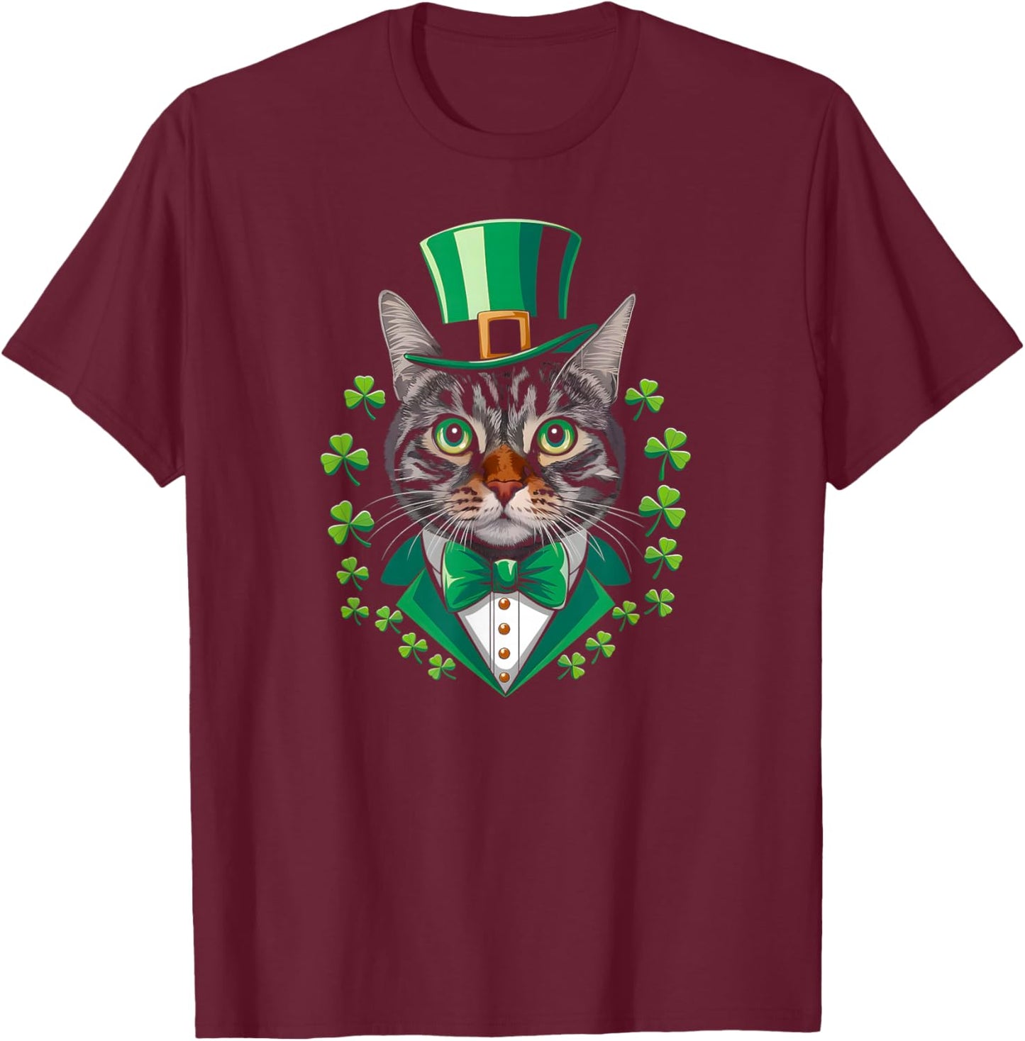 Cat St Patricks Day Irish Shamrock Kitty Kitten Cat Lover T-Shirt - T-Shirt | Maroon