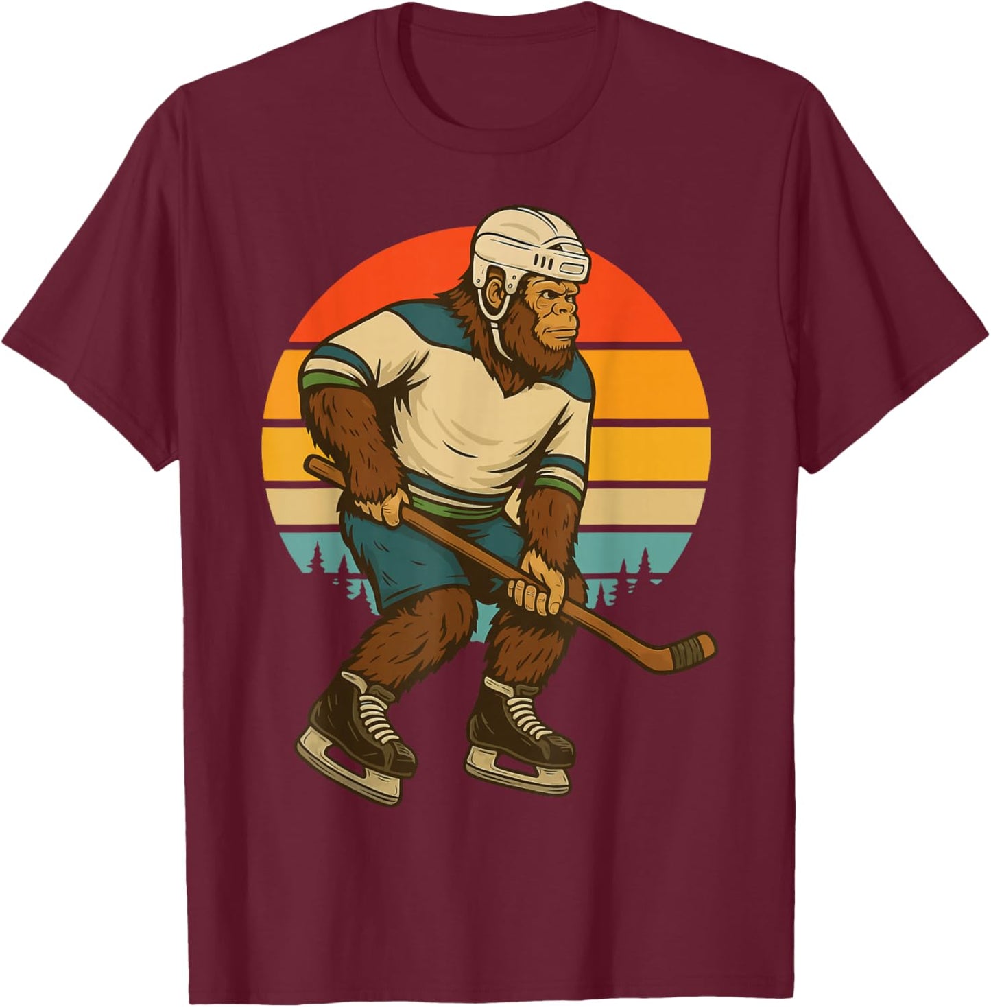 Bigfoot Ice Hockey Retro T-Shirt - T-Shirt | Maroon