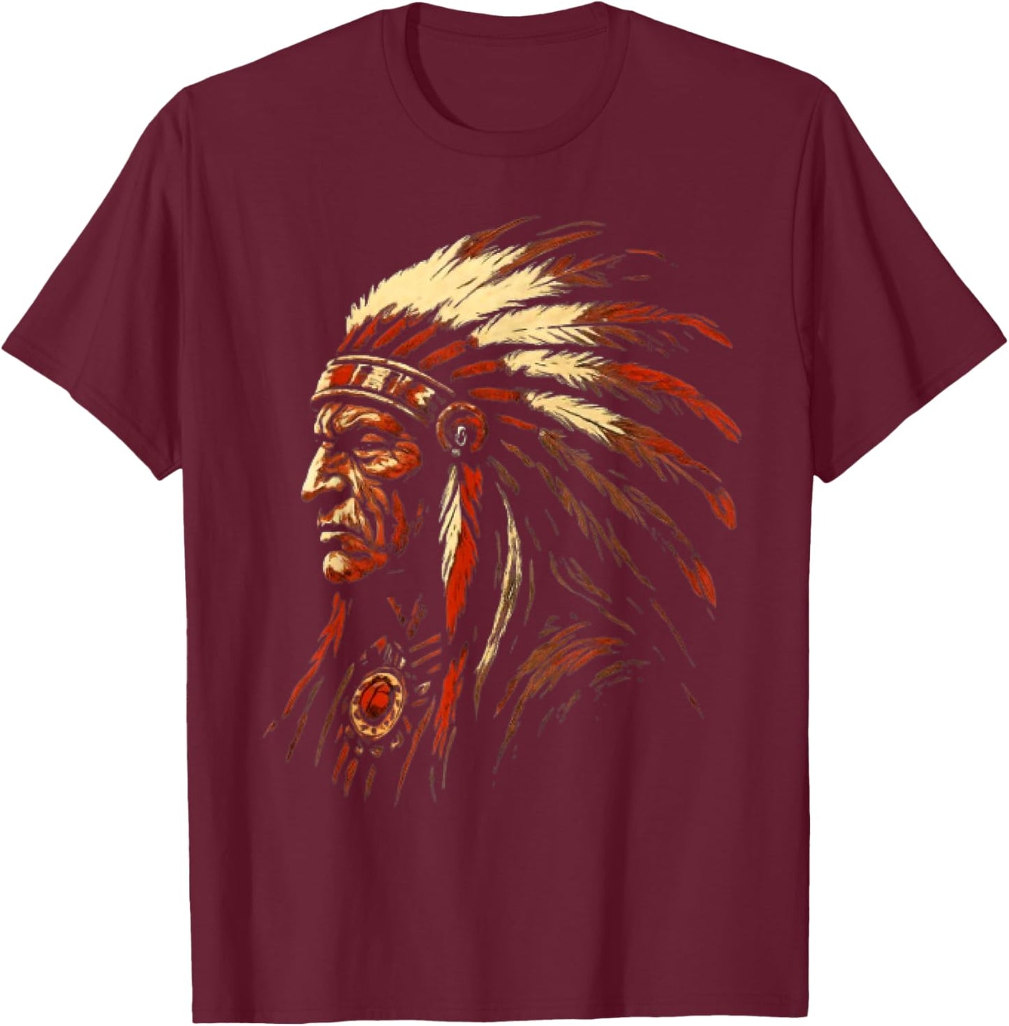 Native American Indian Headdress Traditional Art Men Women T-Shirt - T-Shirt | Maroon