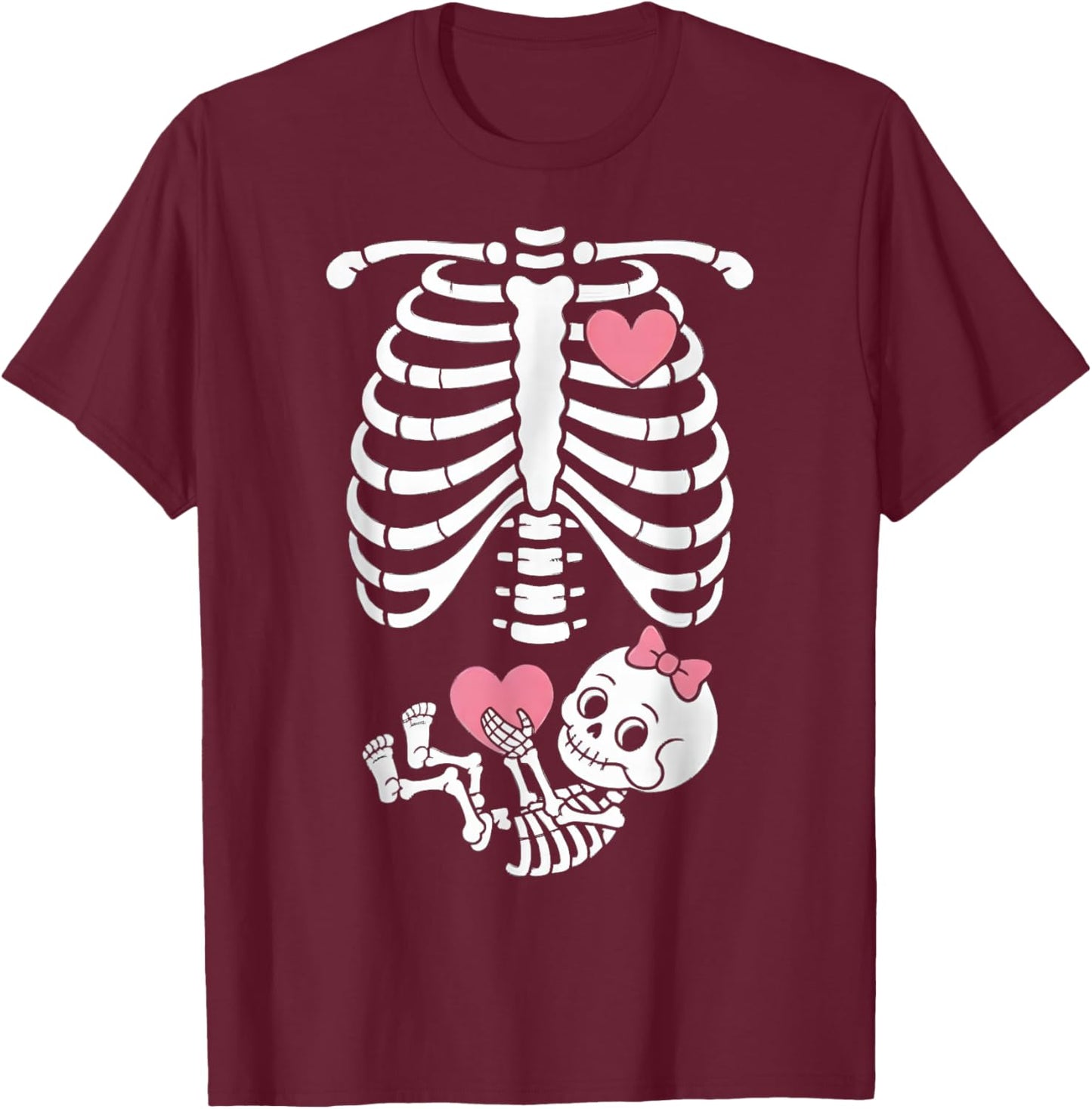 Pregnancy Skeleton Girl Baby Rib Cage Belly Bump Halloween T-Shirt - T-Shirt | Maroon