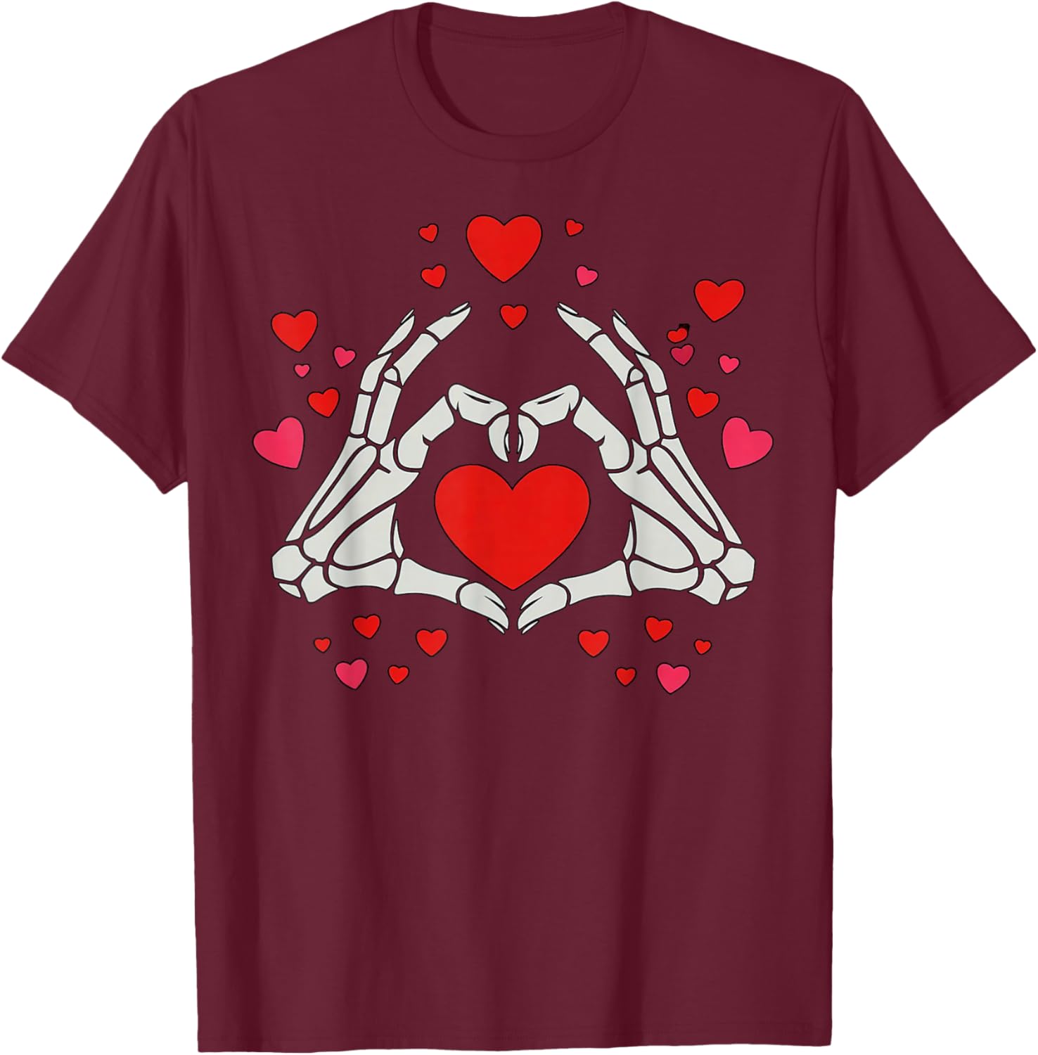 Skeleton Hands Heart Valentine Cute Love T-Shirt - T-Shirt | Maroon