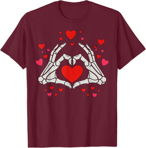 Skeleton Hands Heart Valentine Cute Love T-Shirt - T-Shirt | Maroon