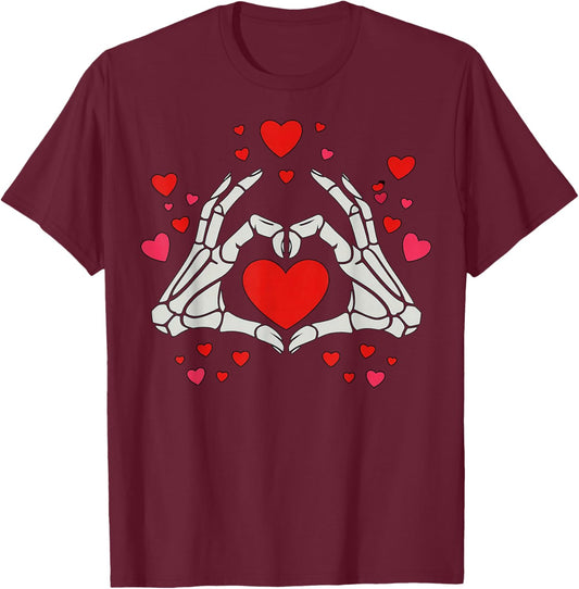 Skeleton Hands Heart Valentine Cute Love T-Shirt - T-Shirt | Maroon